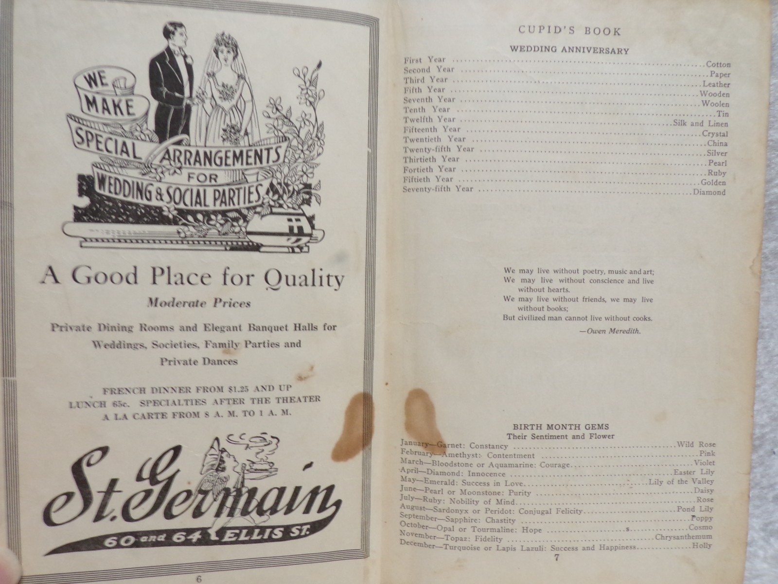 1919 CUPID’S BOOK OF GOOD COUNCEL COOK BOOK 104 PAGES MISSING BACK COVER