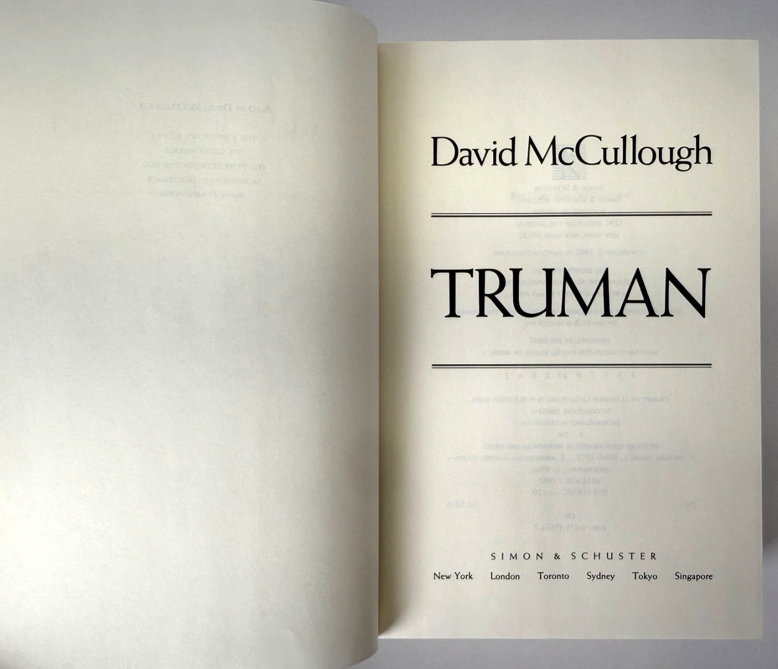 Truman (Pulitzer) David McCullough 1992 1st edition, 1st printing in Mylar, VG