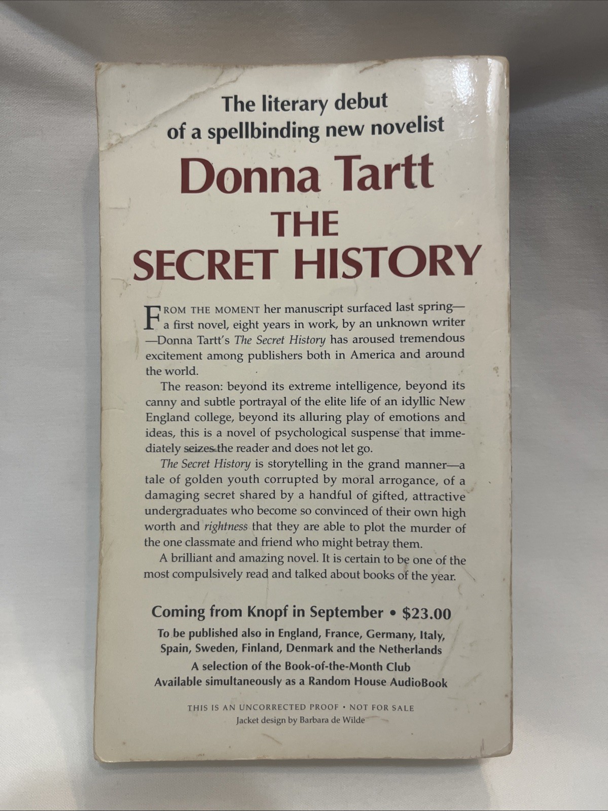 Vtg ADVANCED READERS EDITION The Secret History, Donna Tartt, Knopf 1992 PB RARE