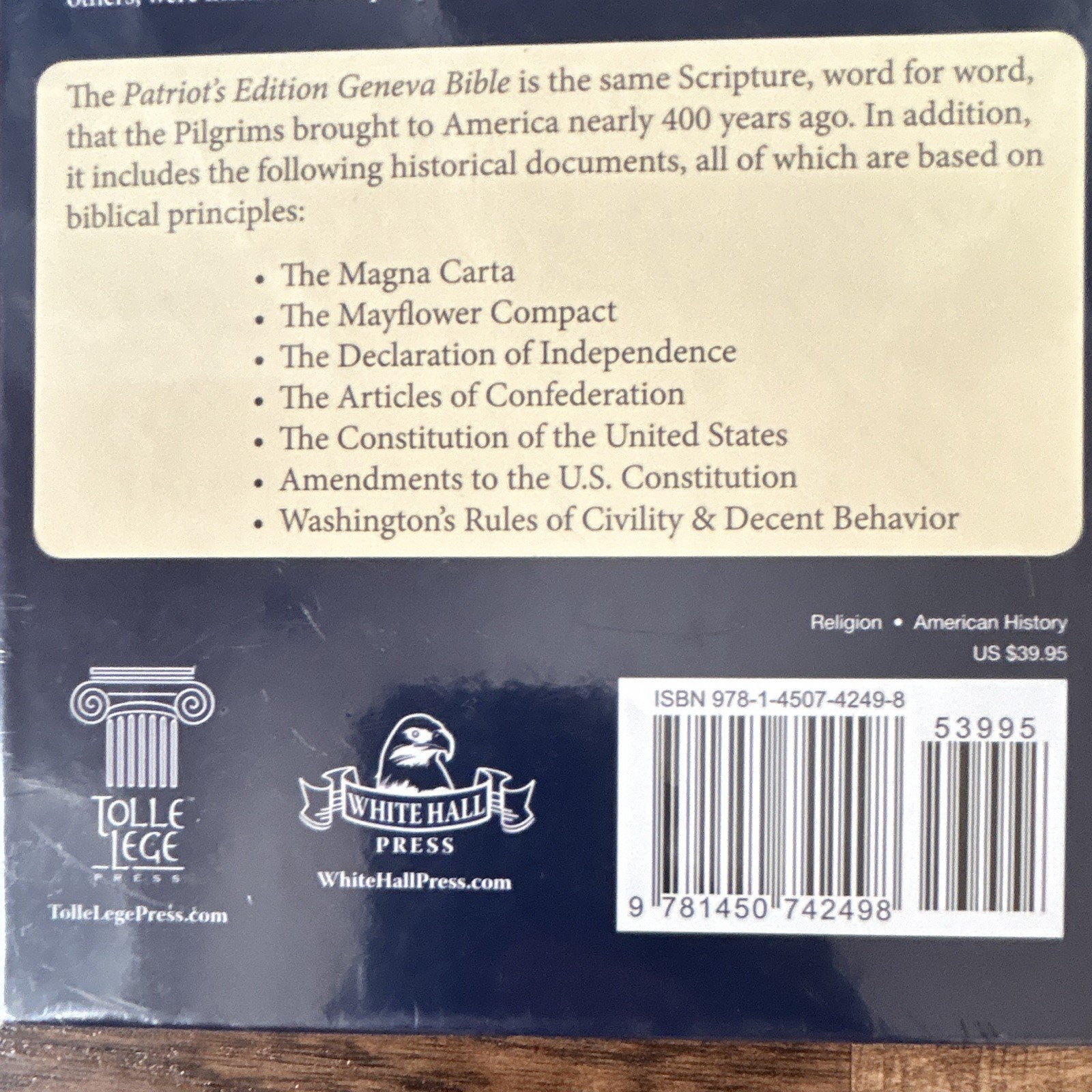 New Sealed 1599 Geneva Bible Patriot’s Edition – Hardcover – Tolle Lege Press