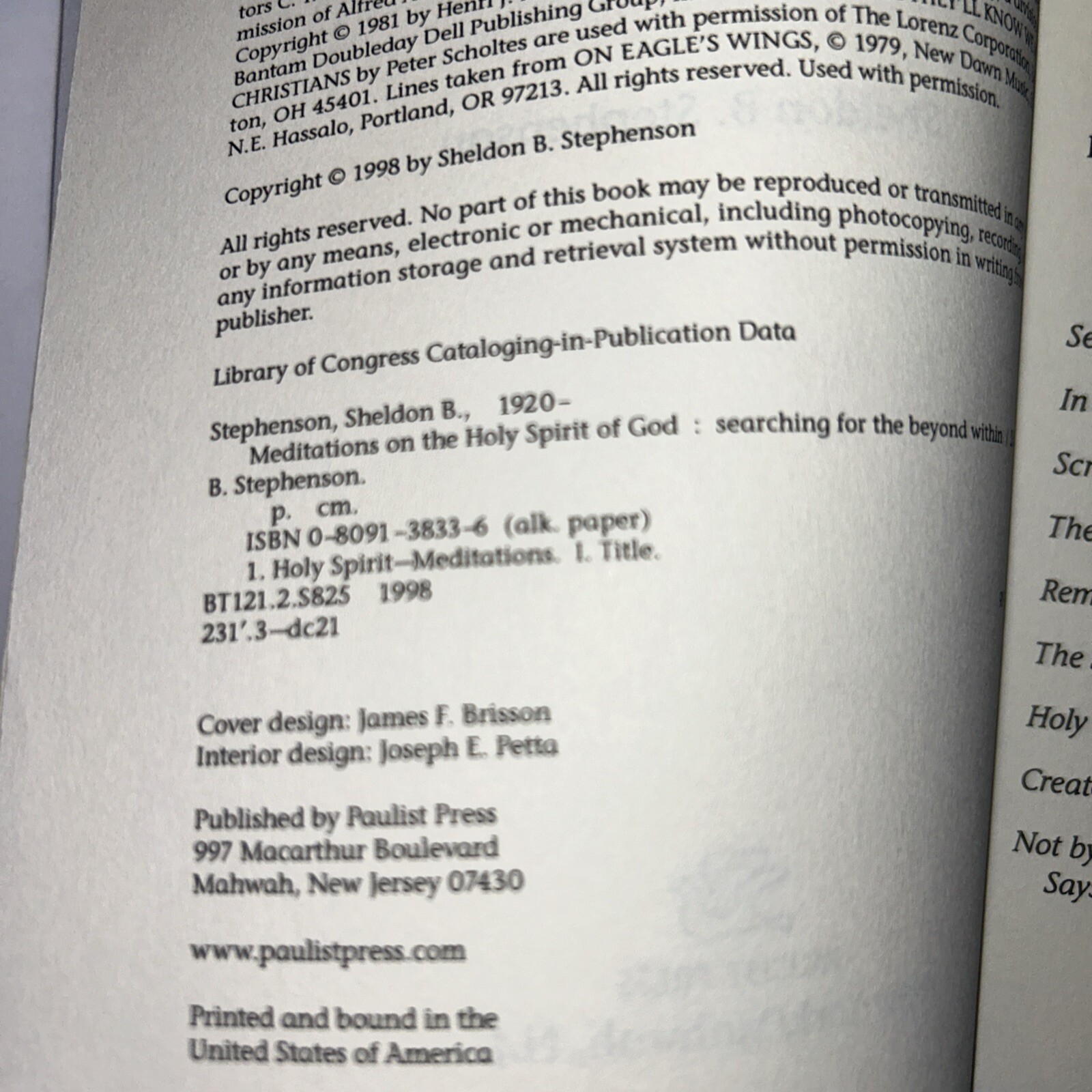 Meditations on the Holy Spirit of God – Sheldon B. Stephenson – 1998 – 154 pages
