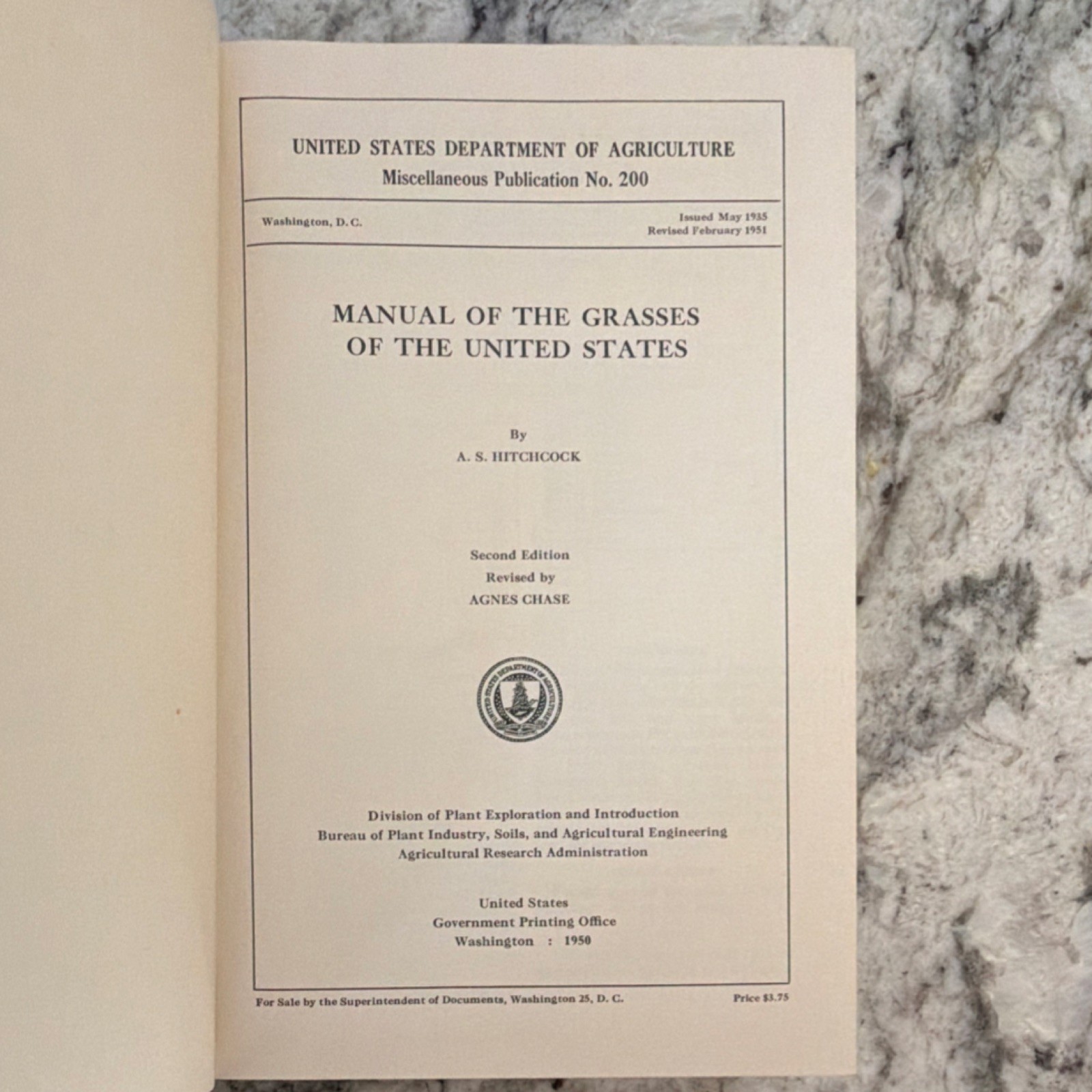 Manual of the Grasses (Hardcover, 1950, 2nd Ed.) A. S. Hitchcock & Agnes Chase:
