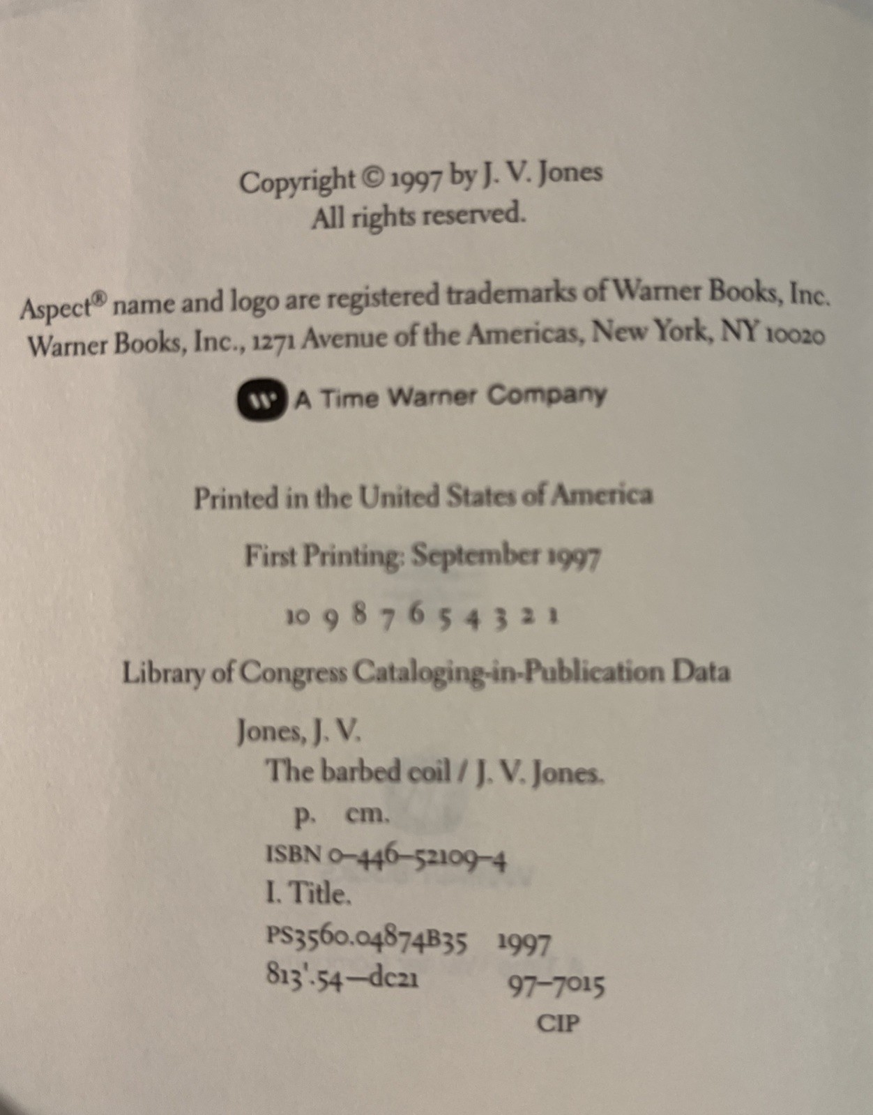 The Barbed Coil by J.V. Jones – HC w/DJ 1st PRINT 1997 Free Shipping!