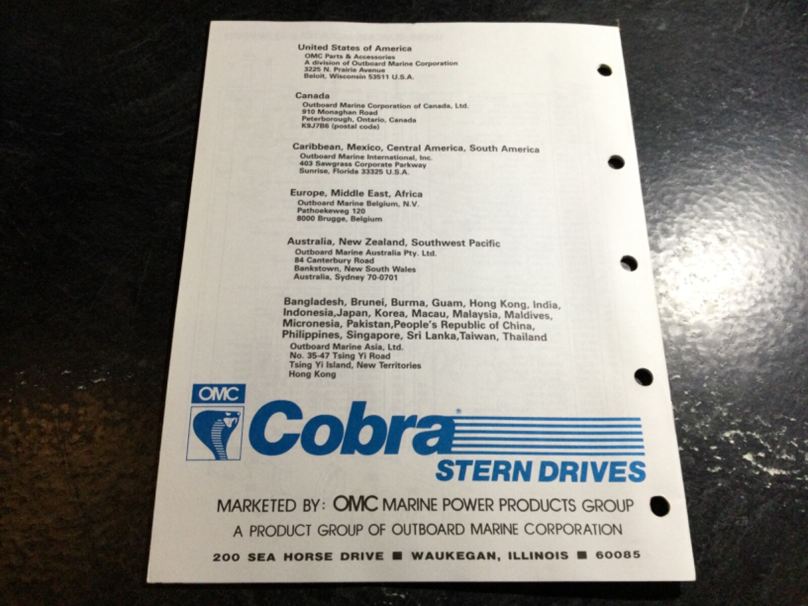 1989 OMC Cobra 5.7L & King Cobra 350 4V V8 Stern Drive Parts Catalog