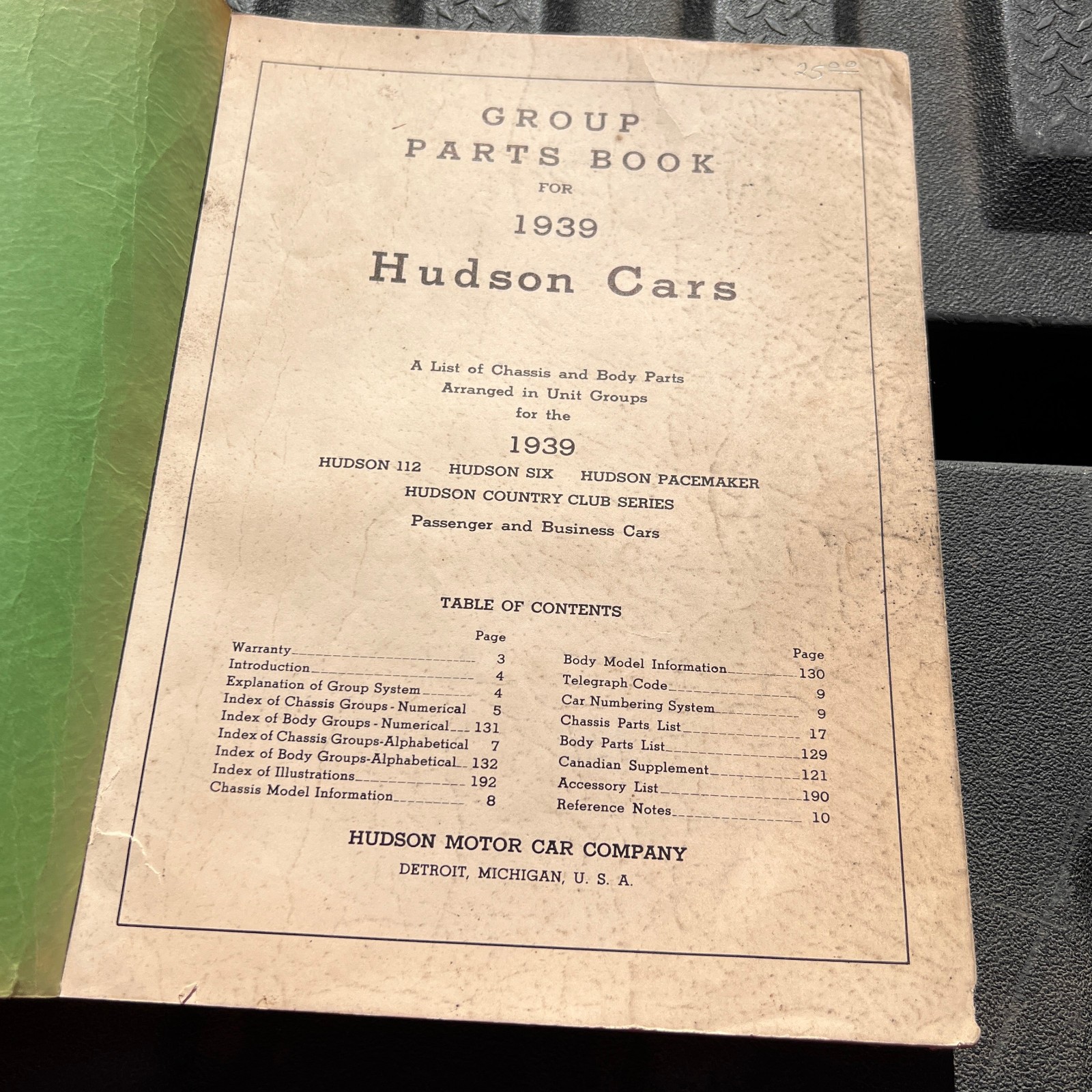 1939 HUDSON MOTOR CAR PARTS BOOK AUTO AUTOMOBILE 112 PACEMAKER SIX COUNTRY CLUB