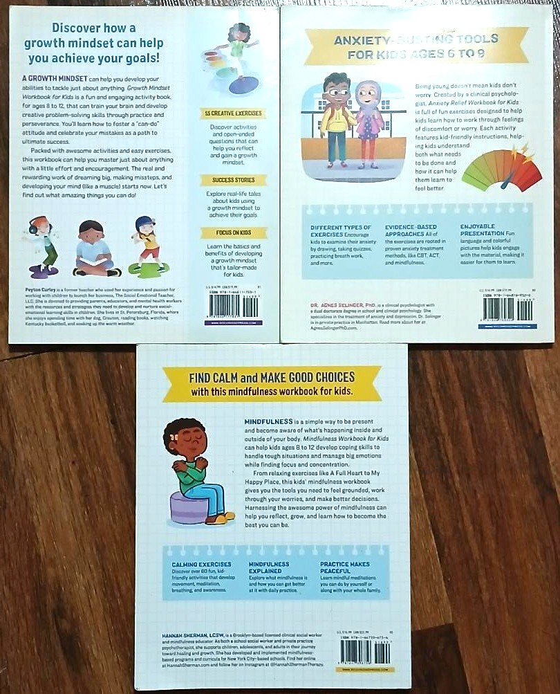 Workbook for Kids: Anxiety Relief / Growth Mindset / Mindfulness 3 book set lot