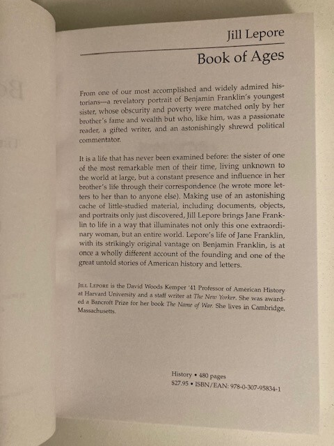 Book of Ages by Jill Lepore (2013). Advance Uncorrected Proof (ARC)