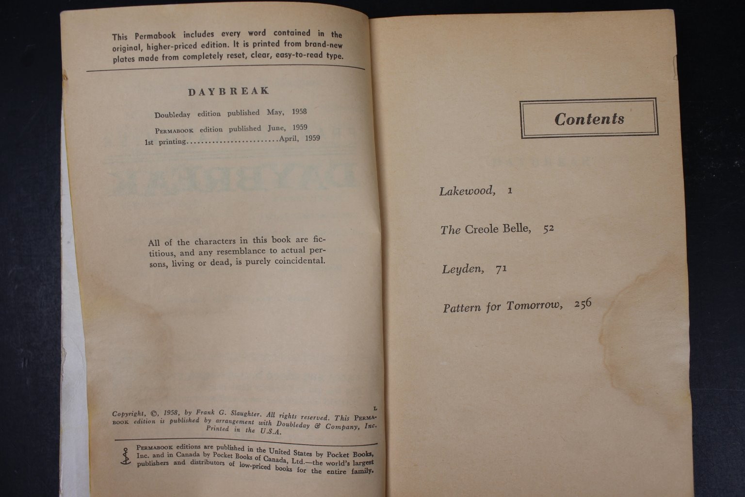 Daybreak Frank G. Slaughter 1959 Permabook 1st Printing Medical Drama Vintage PB