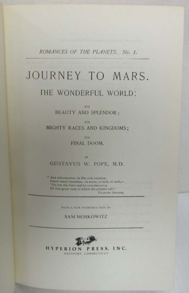 Journey to Mars by Gustavus W. Pope-Hyperion Press Edition-1974