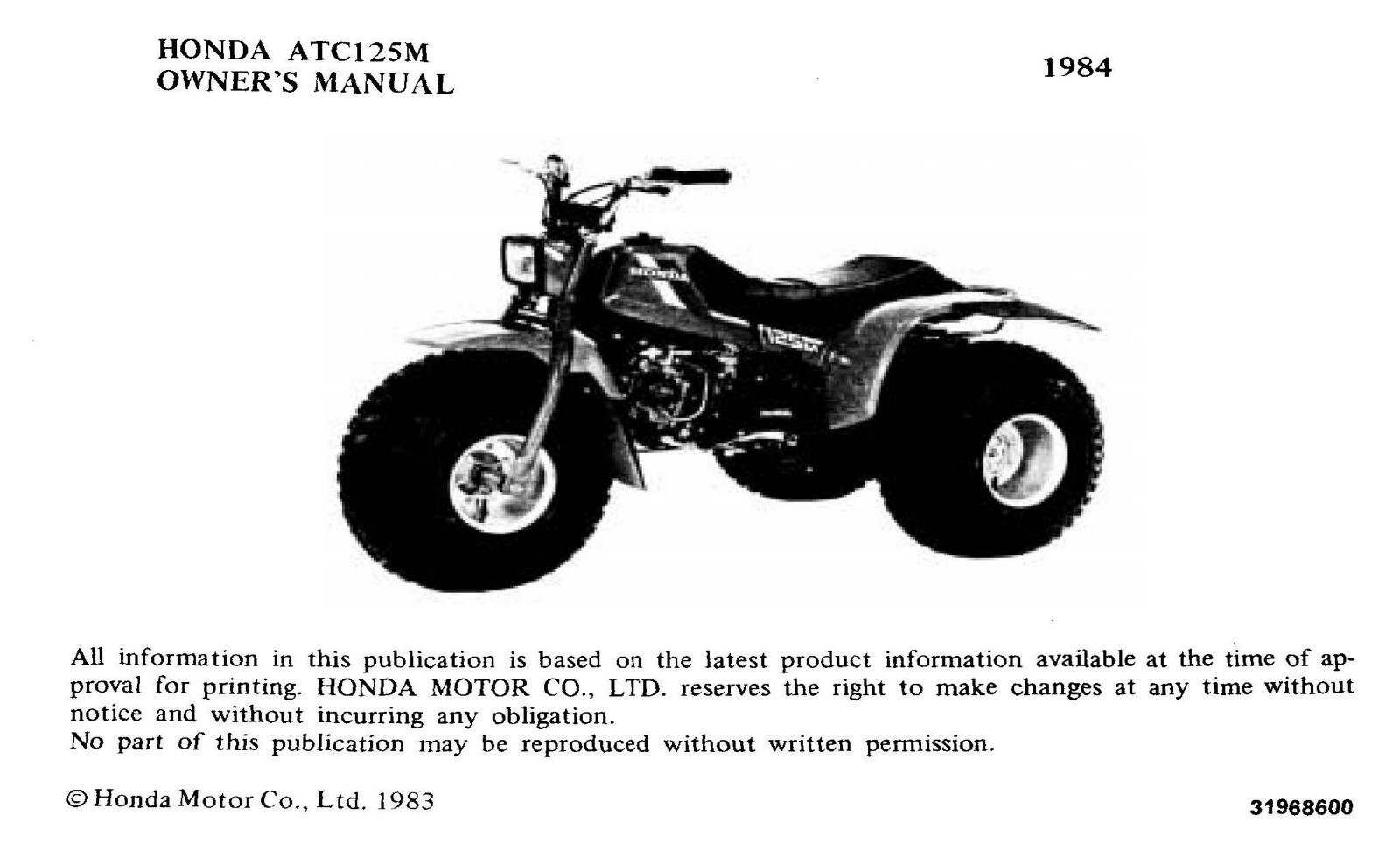 1984 Honda ATC125M Owner’s Manual 70 Pages