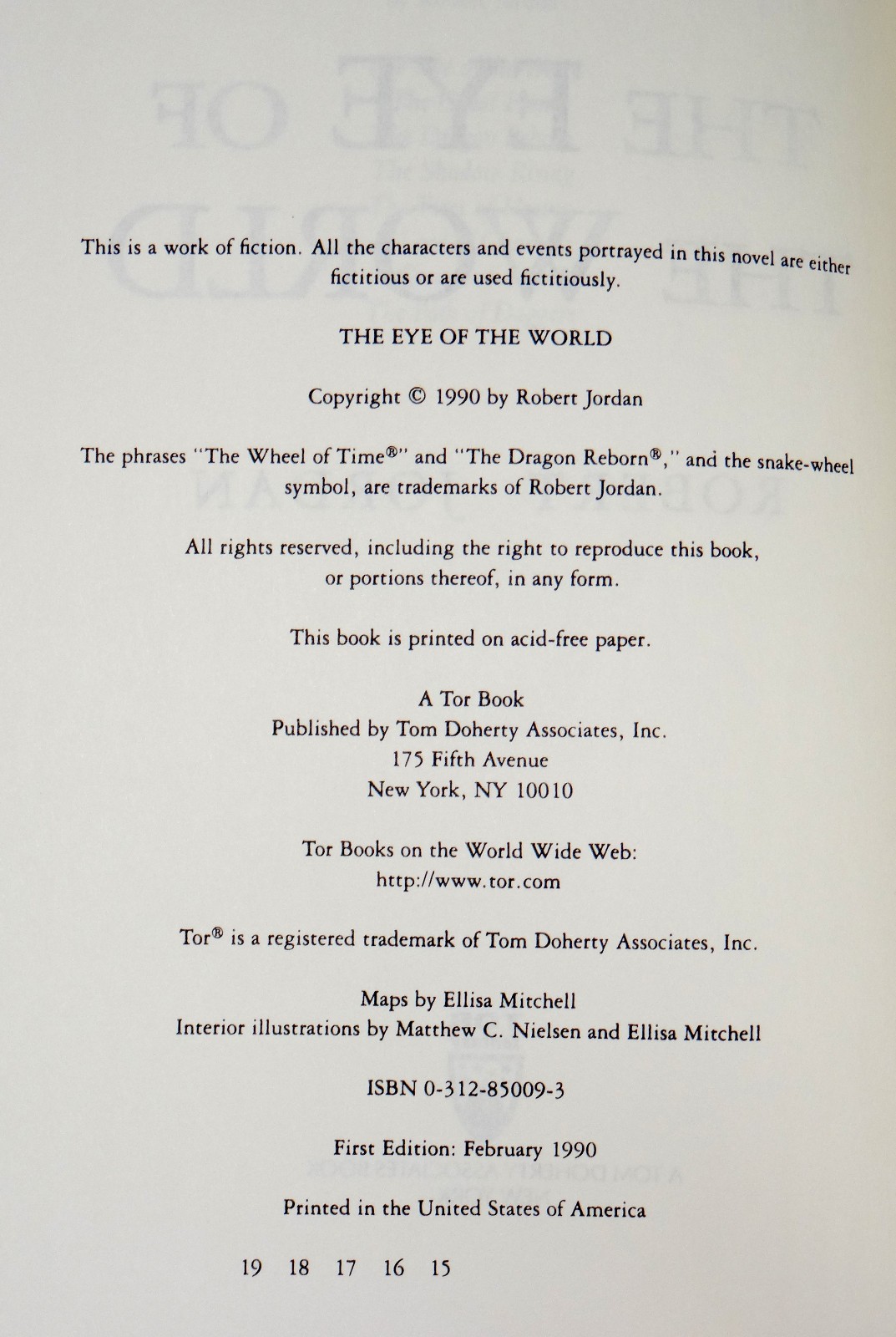 Robert Jordan The Eye of the World Wheel of Time 1 Hardcover Edition 15th Print