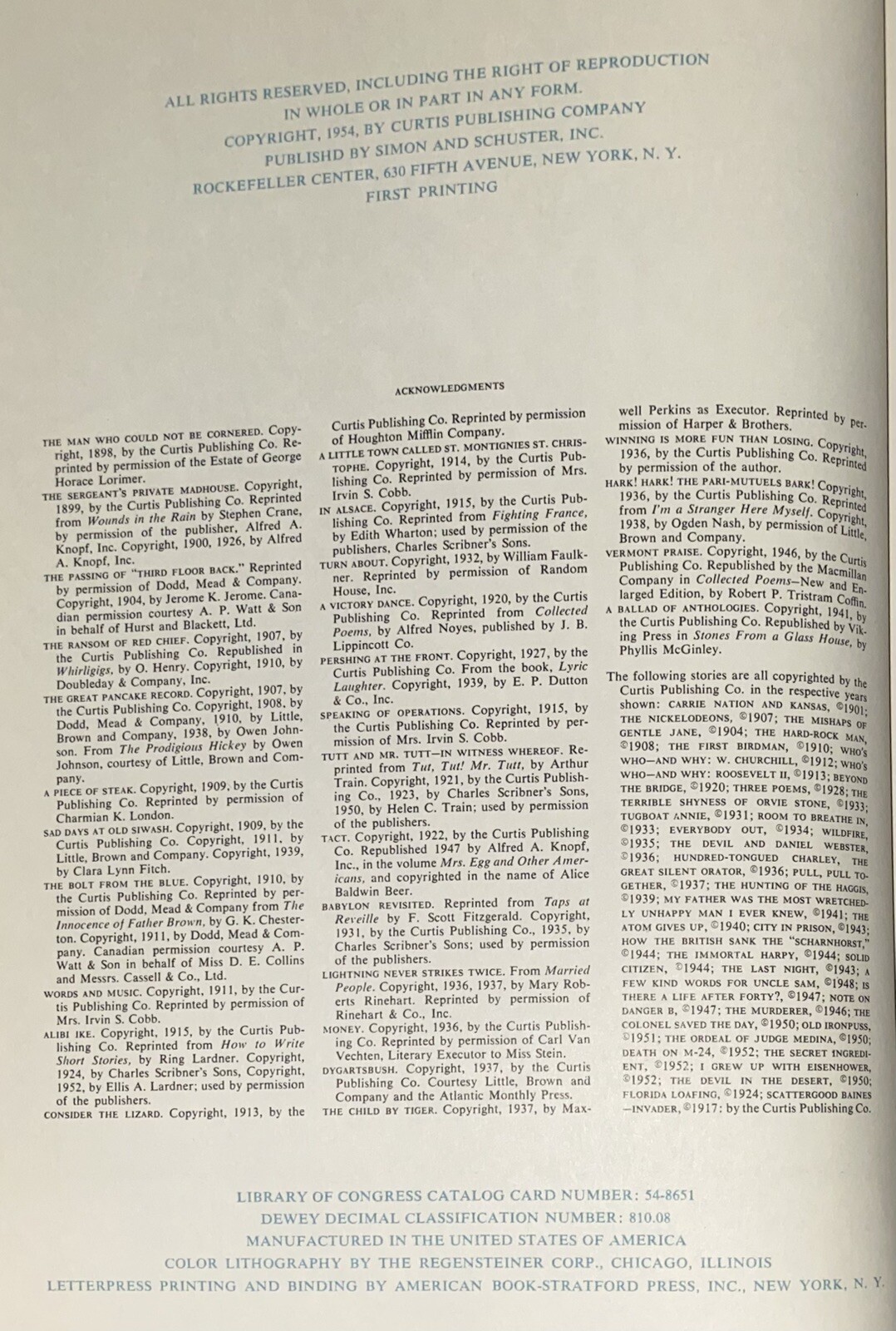 The Saturday Evening Post Treasury Book 1954 Simon & Schuster 1st Printing