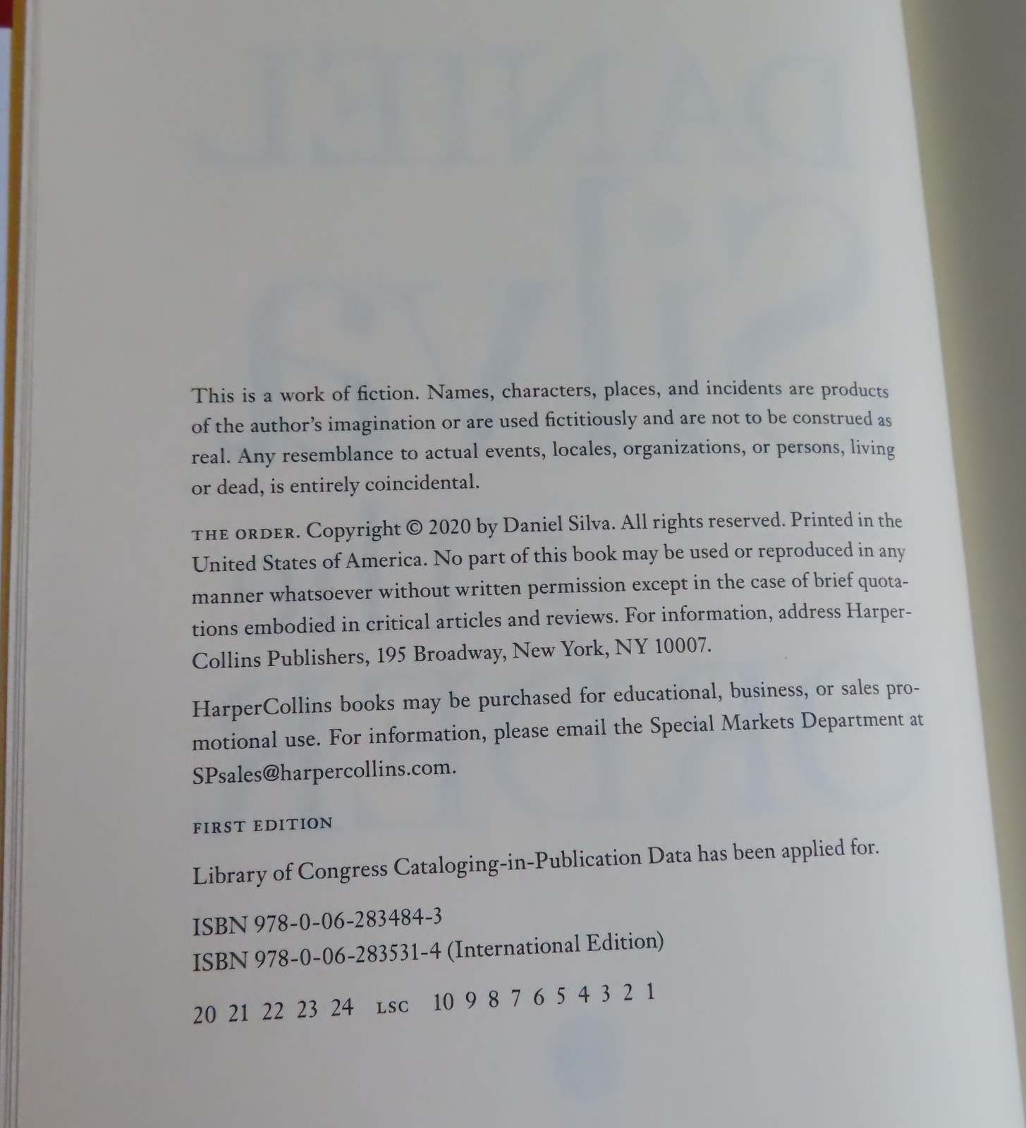 Daniel Silva Gabriel Allon “The Order” First Edition 2020