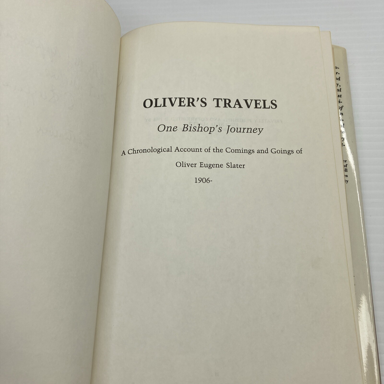 Oliver’s Travels One Bishop’s Journey Oliver Eugene Slater Signed 1988 Methodist