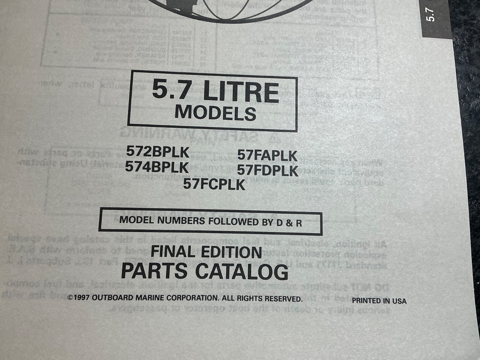 1997 OMC 5.7L 350 C.I. GM V8 Stern Drive Models Parts Catalog