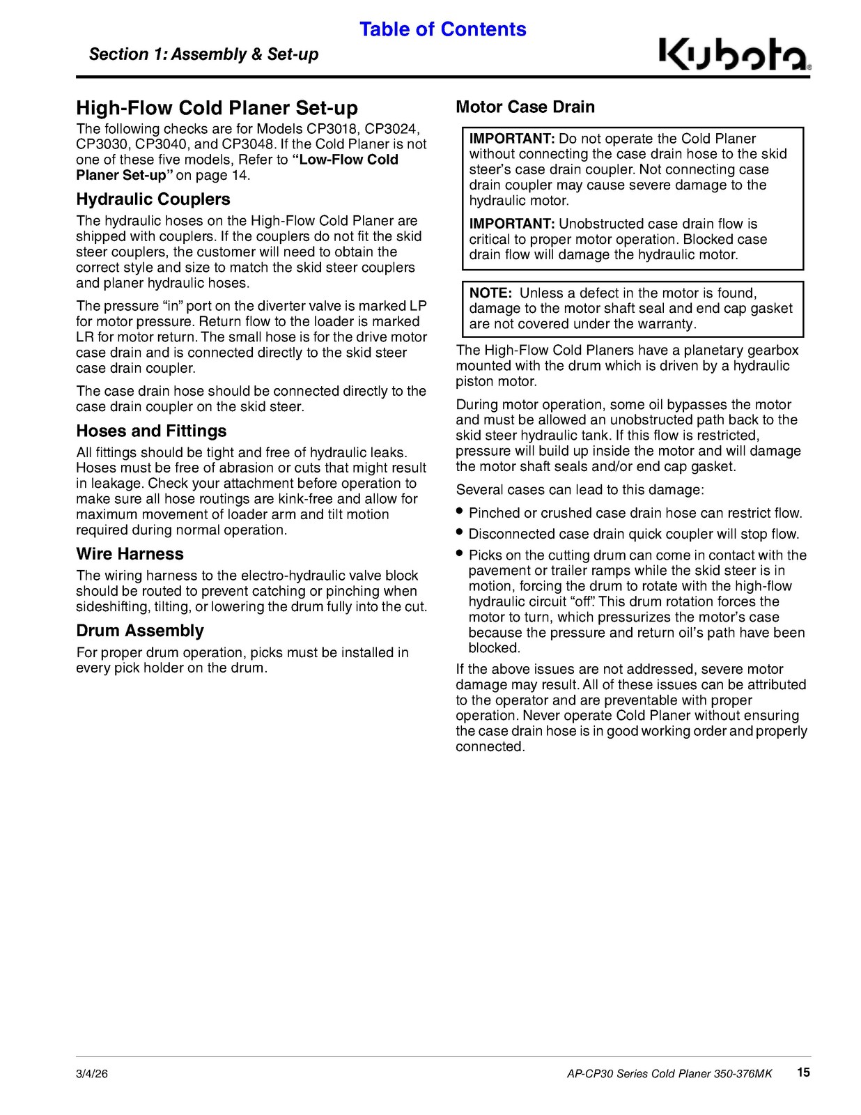 LAND PRIDE CP30 Series Cold Planers Operators Manual – WIRE BOUND – TOUGH COVERS