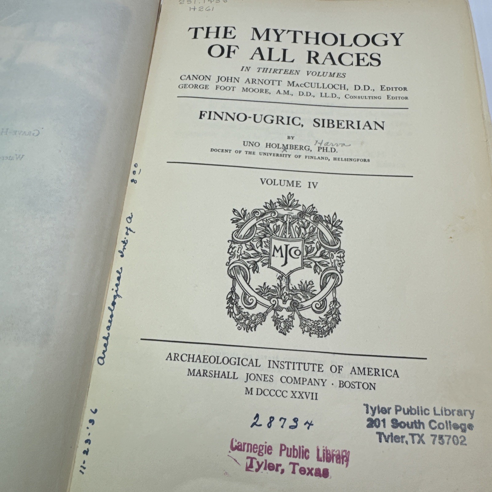 Finno-Ugric Siberian Uno Holmberg 1927 The Mythology of All Races Series ExLib