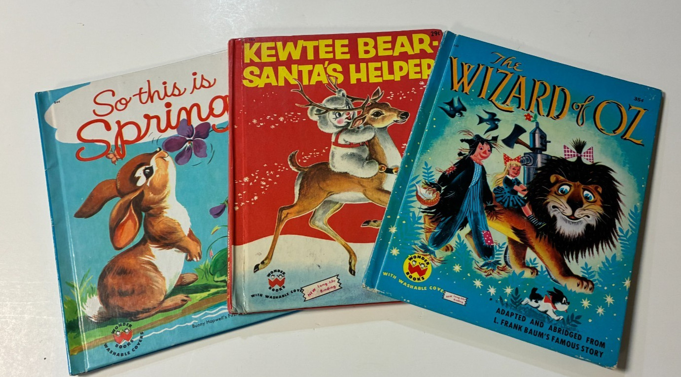Lot of three 1950’s WONDER BOOKS – Wizard of Oz, KEWTEE BEAR, SO THIS IS SPRING