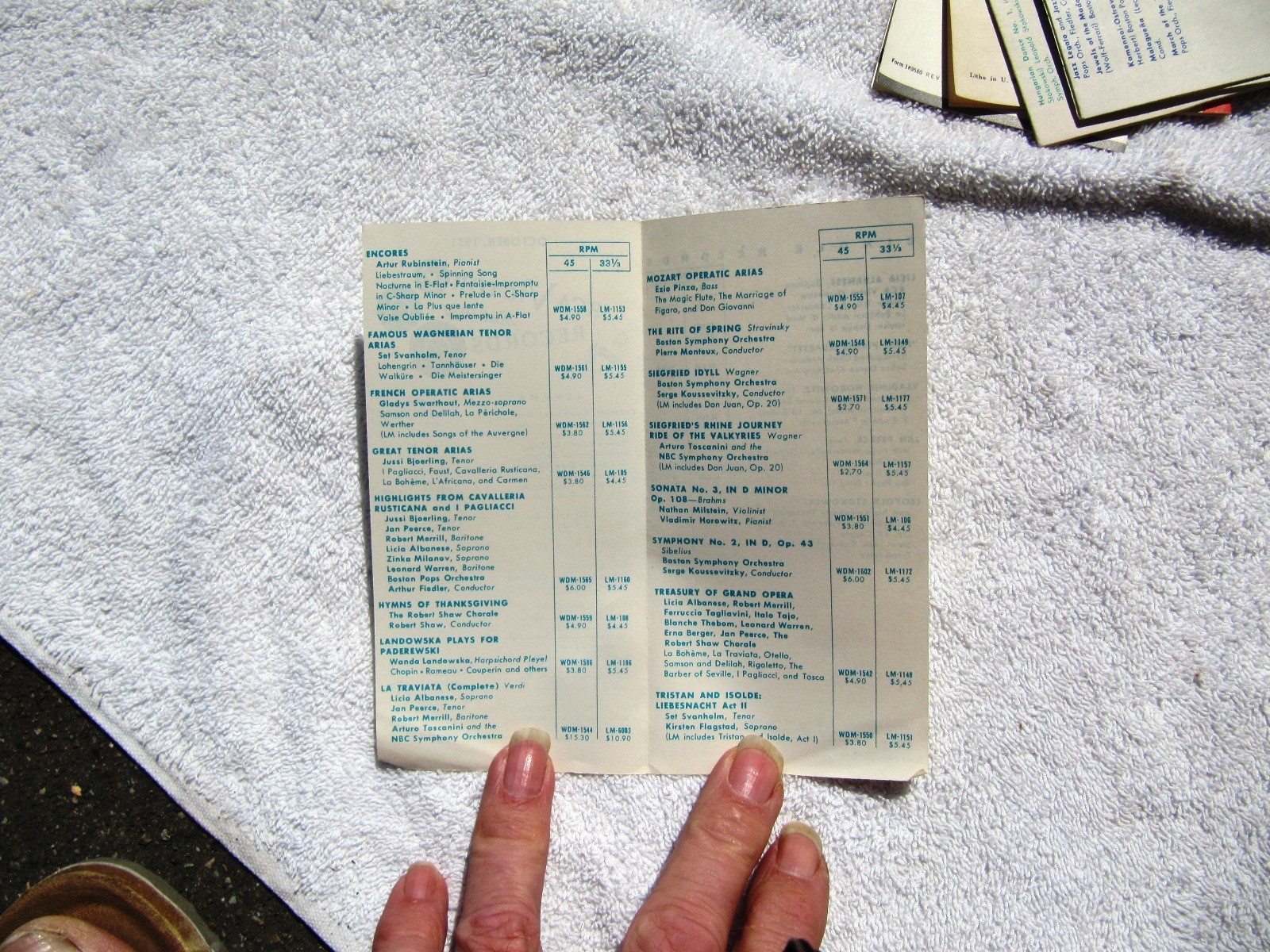 October 1951 RCA VICTOR Red Seal Records Supplement RECORD CATALOG LP 33 45 78