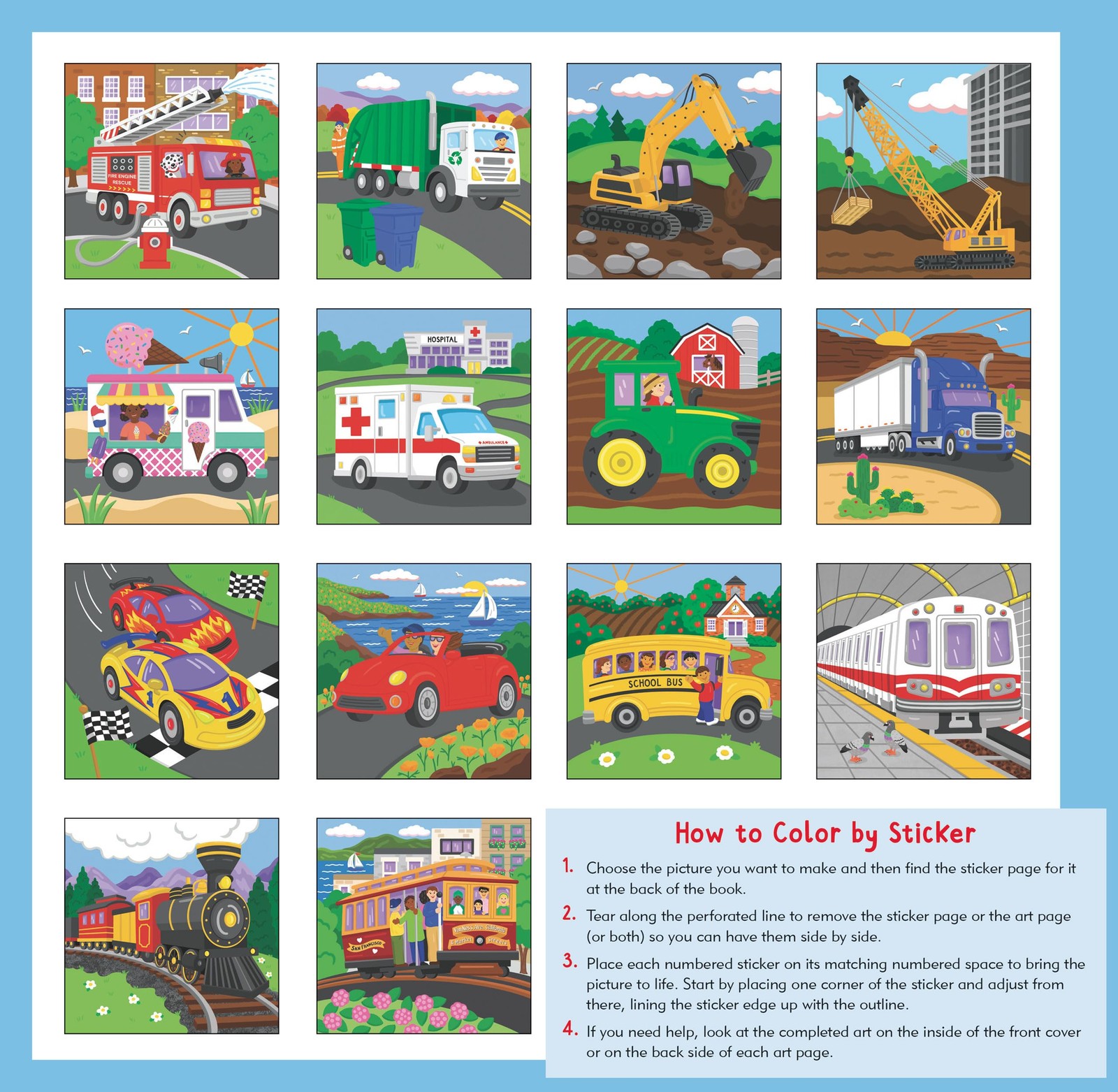 My First Color-By-Sticker Book – Cars, Trucks, & Trains various colors
