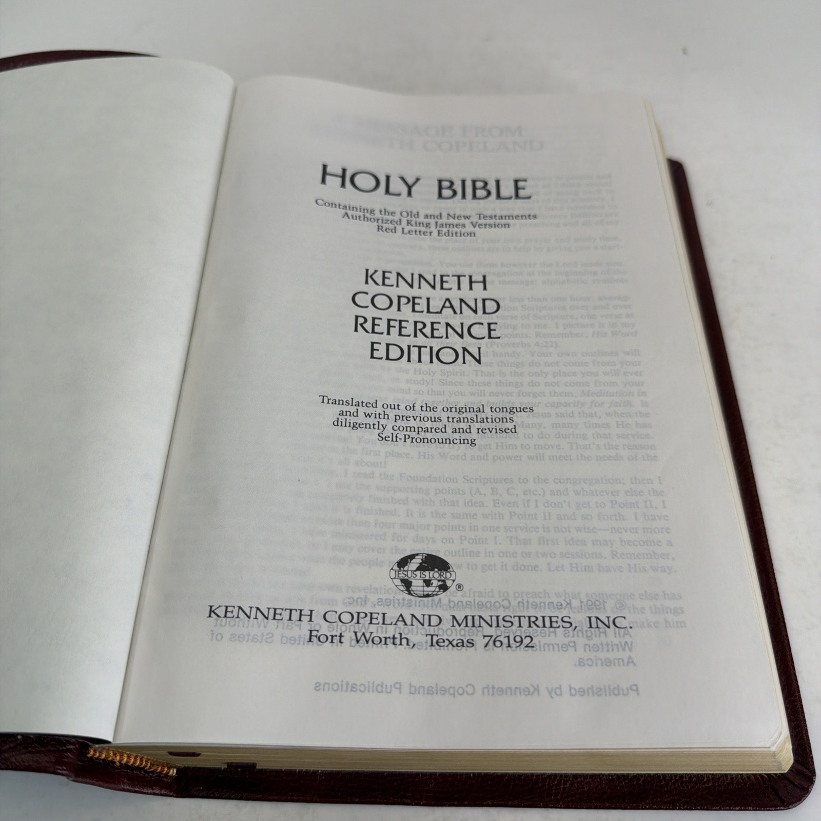 Kenneth Copeland Reference Ed. KJV Holy Bible Red Letter 1991 Genuine Leather