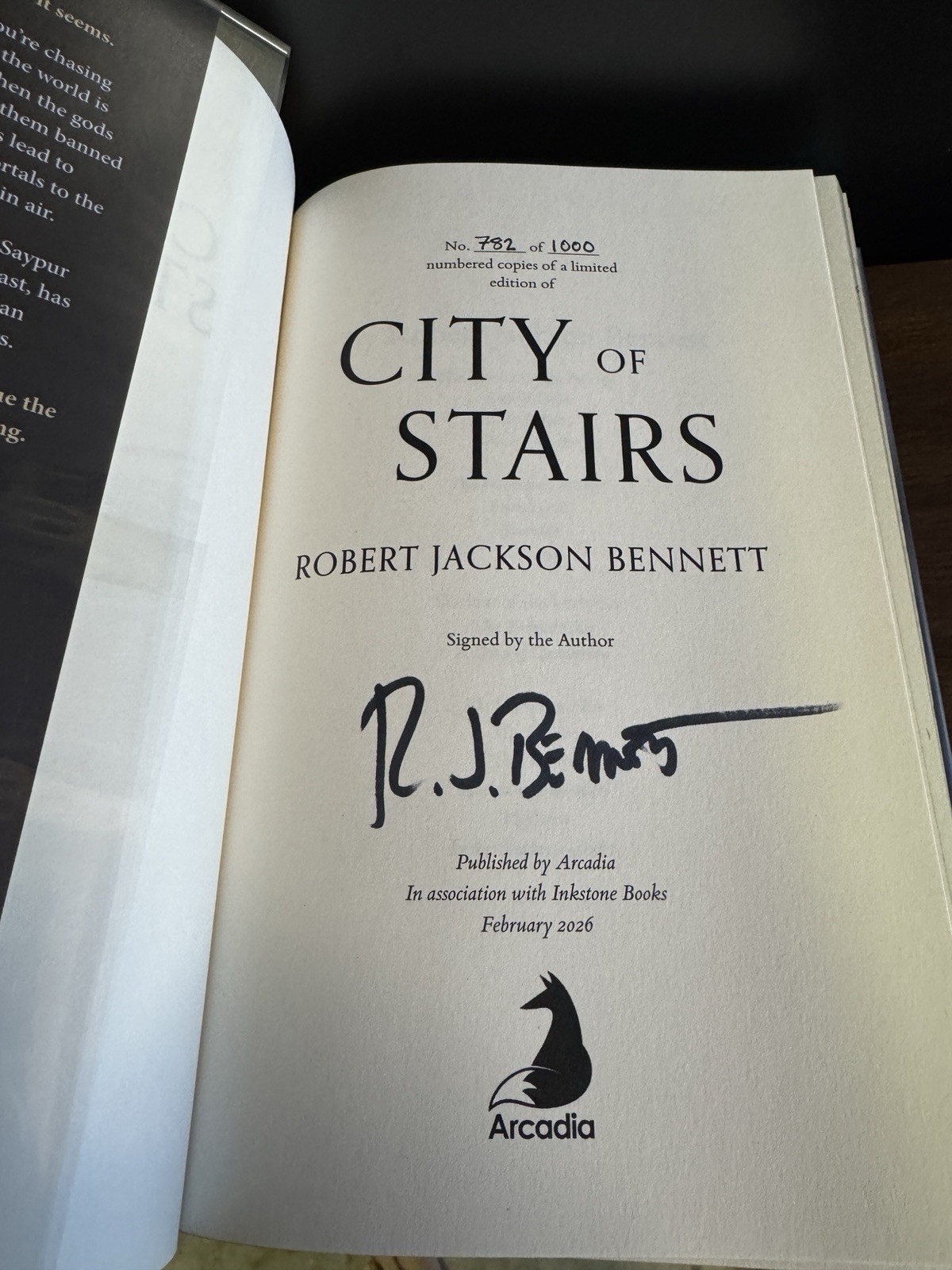City of Stairs by Robert Jackson Bennett Signed & Numbered UK Inkstone New HC