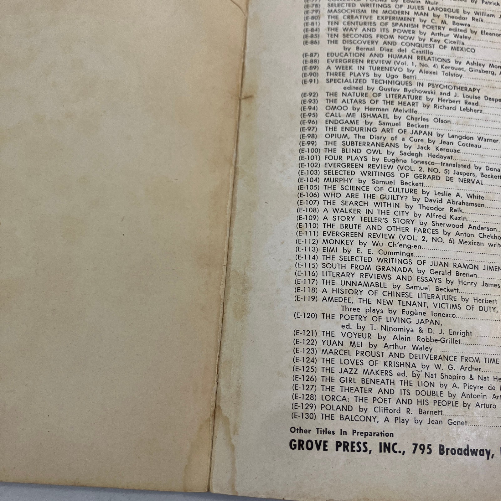 The Subterraneans Jack Kerouac Grove Evergreen Edition 1958 VTG PB 2nd Printing