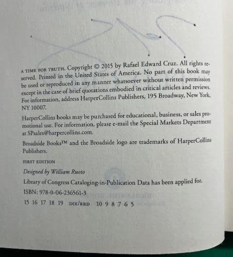 A TIME FOR TRUTH: Reigniting the Promise of America by TED CRUZ – SIGNED COPY