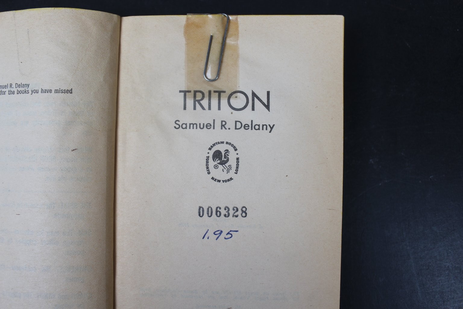 Triton Samuel R. Delany 1976 Science Fiction Bantam Books PB SF