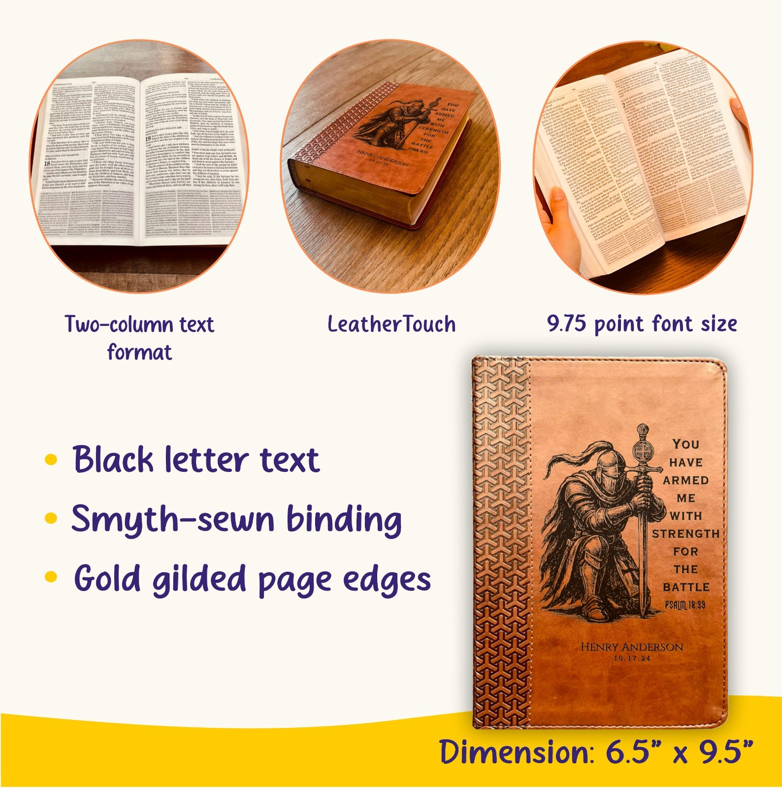 Personalized Bible for Men, KJV Study Bible, Engraved Name, Knight Warrior Gift