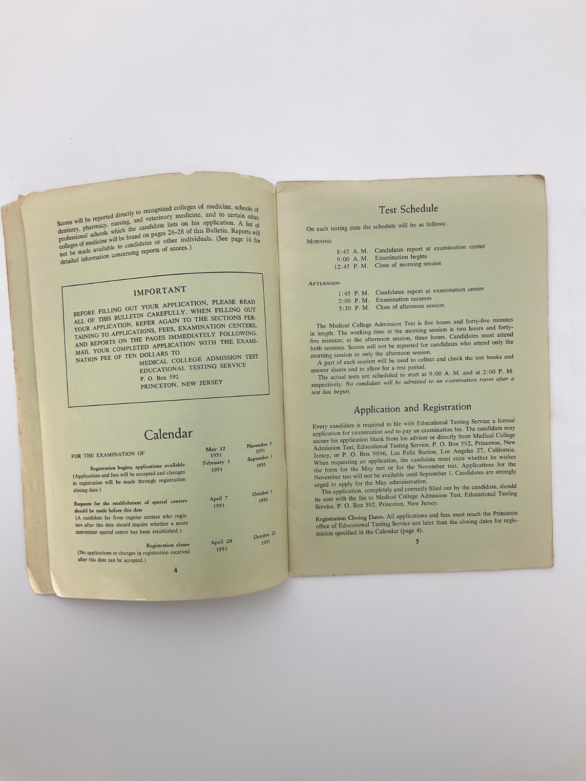 Medical College Admission Test Bulletin of Information 1951 Educational Testing