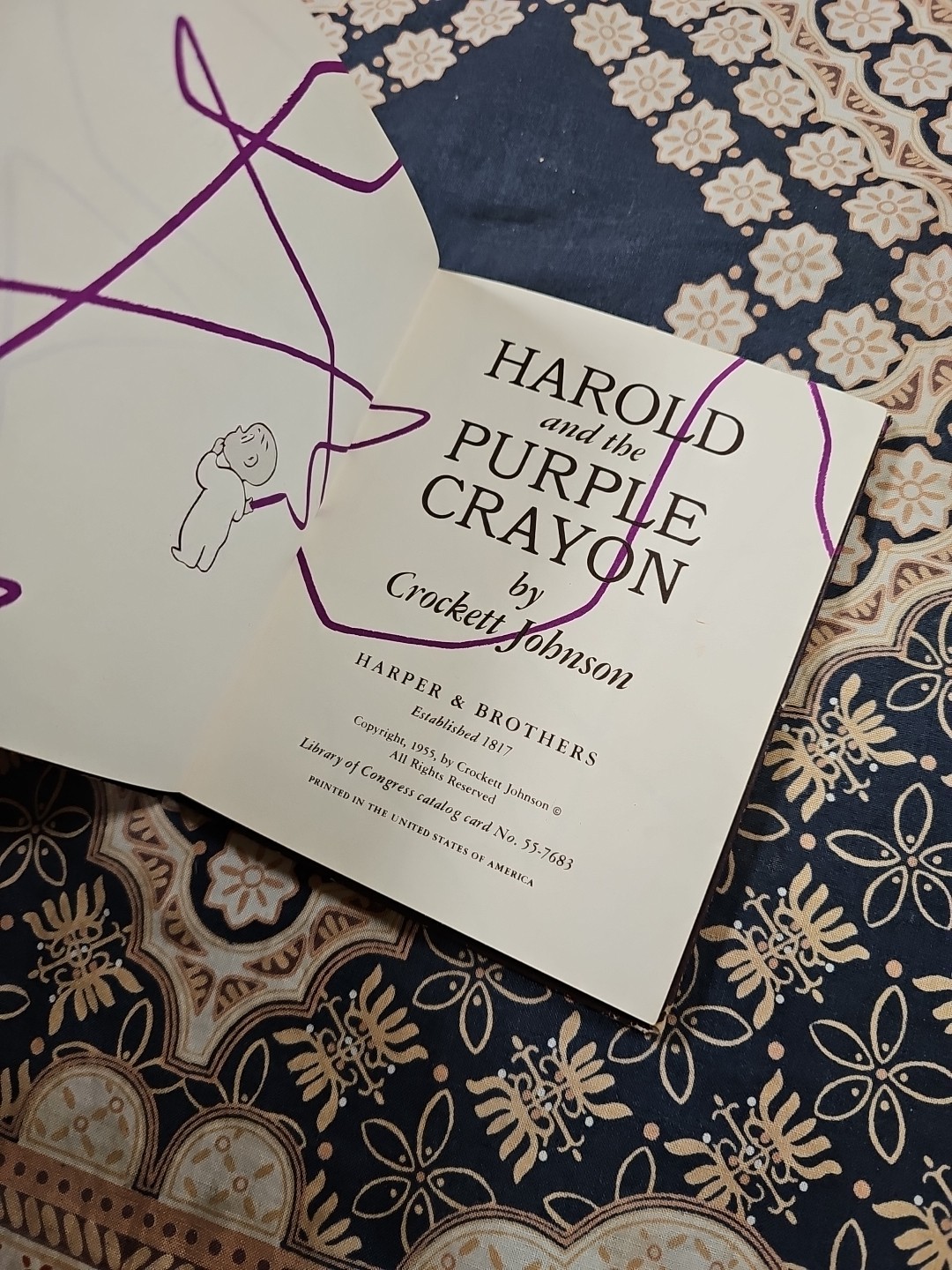 HAROLD AND THE PURPLE CRAYON Crockett Johnson HC BOOK (c) 1955 1st Edition ~VG+~