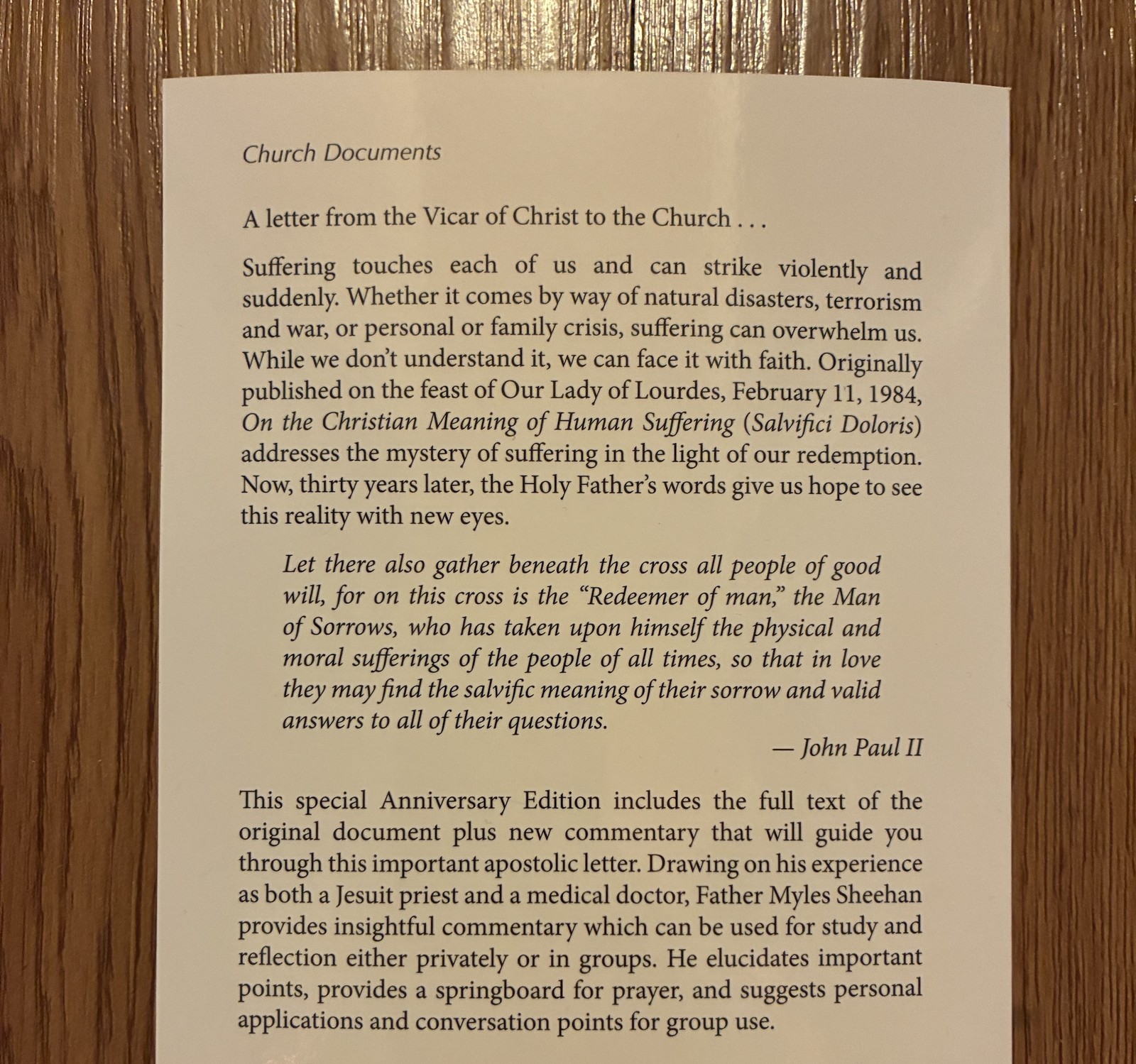 On the Christian Meaning of Human Suffering by Pope John Paul II