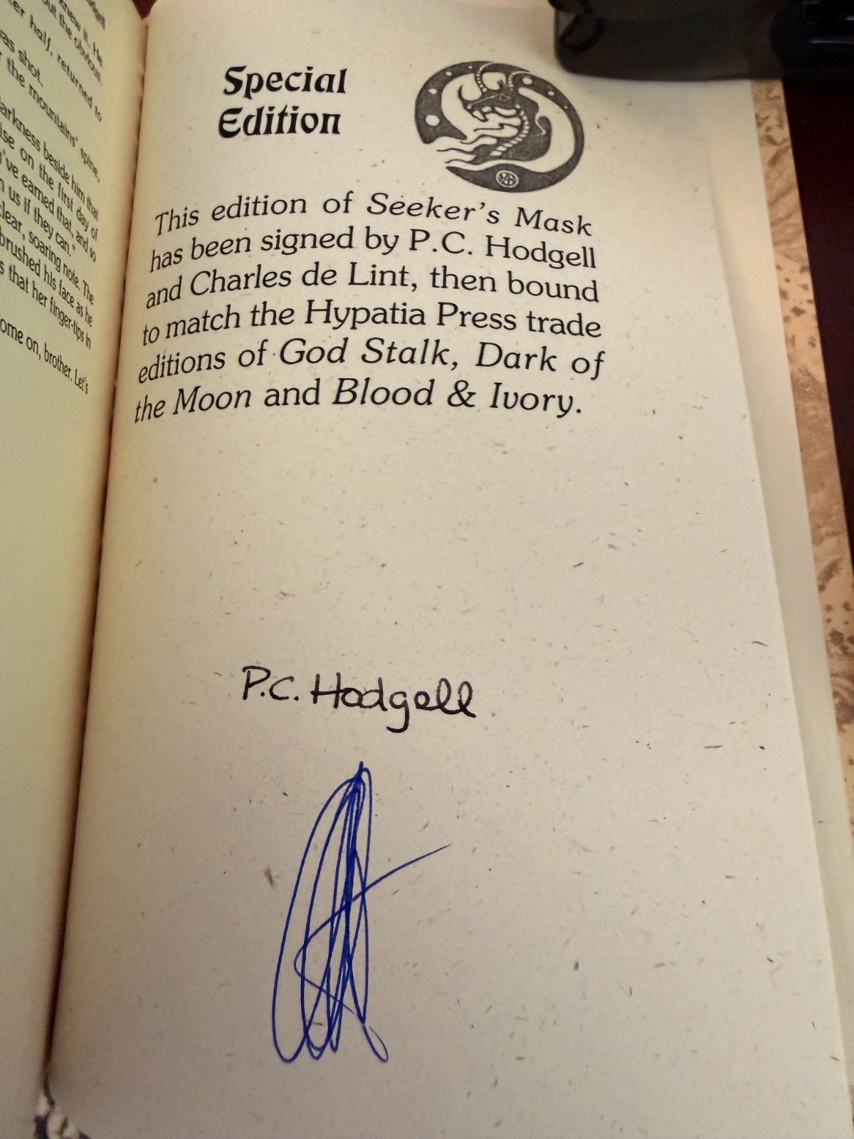 Seeker’s Mask Special Edition *Signed* By P.C. Hodgell 1st Edition Hardcover