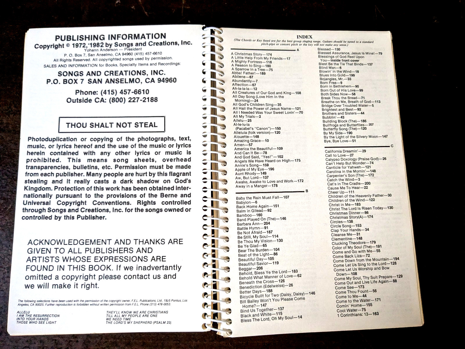 “Songs” Compiled by Yohann Anderson – 750 Song Lyrics Softbound Spiral FAST SHIP