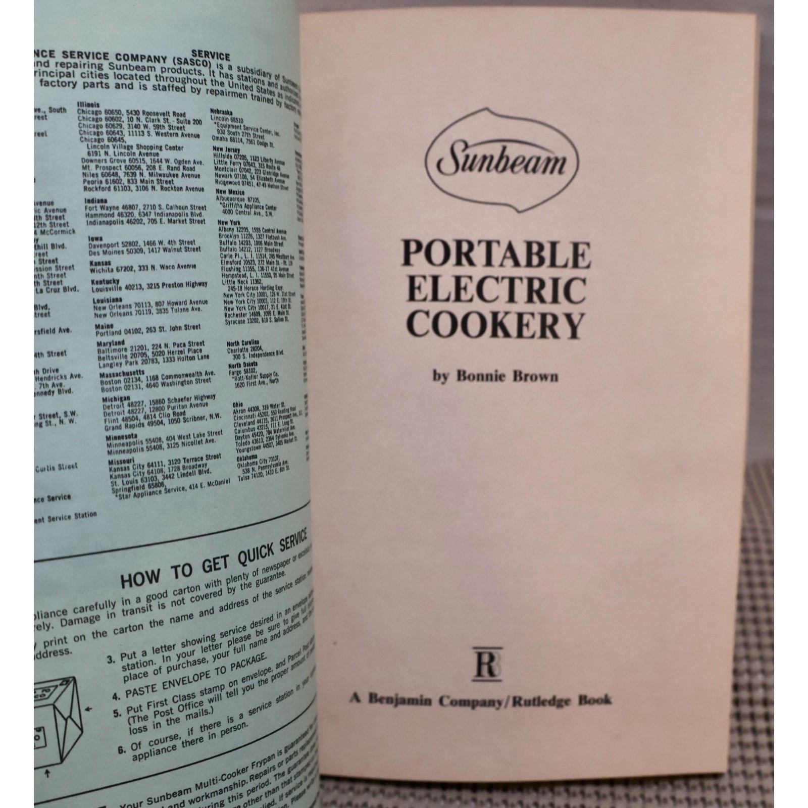 Vintage Sunbeam Portable Electric Cookery Cookbook Recipes 1970