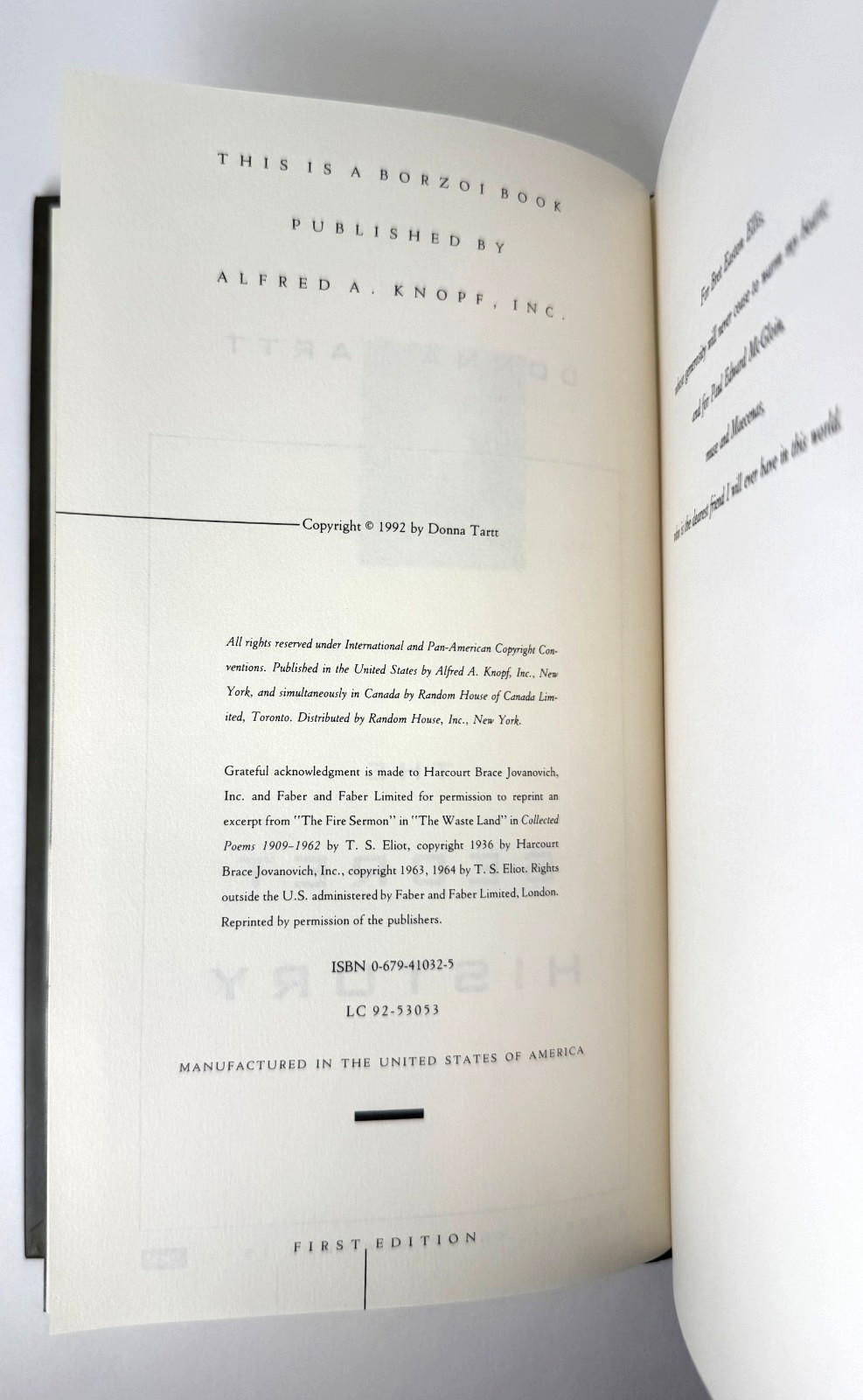 The Secret History, Donna Tartt 1992 1st edition, 1st printing w cover, Fine