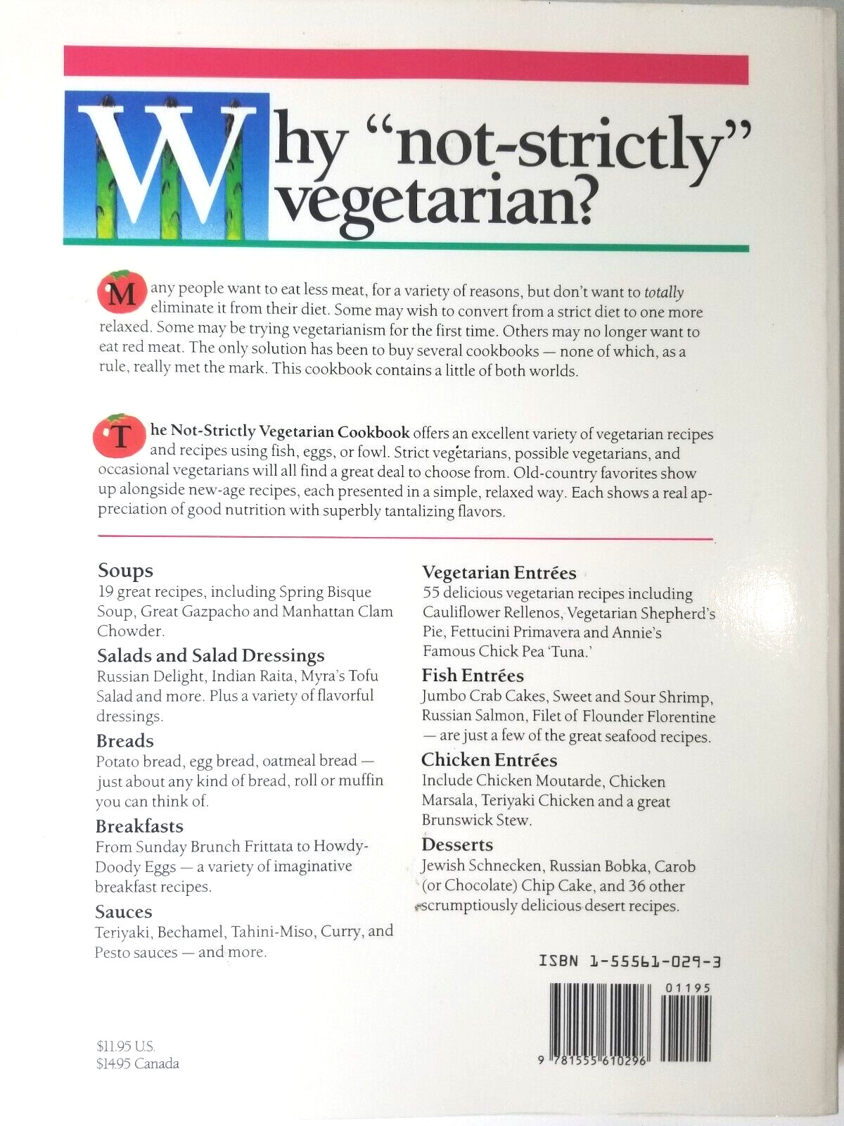 The Not-Strictly Vegetarian Cookbook Lois Dribin Paperback 1982 242 Pages Index