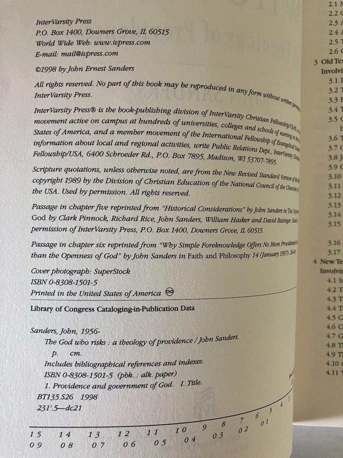The God Who Risks John Sanders 1998 Theology of Providence InterVarsity Press
