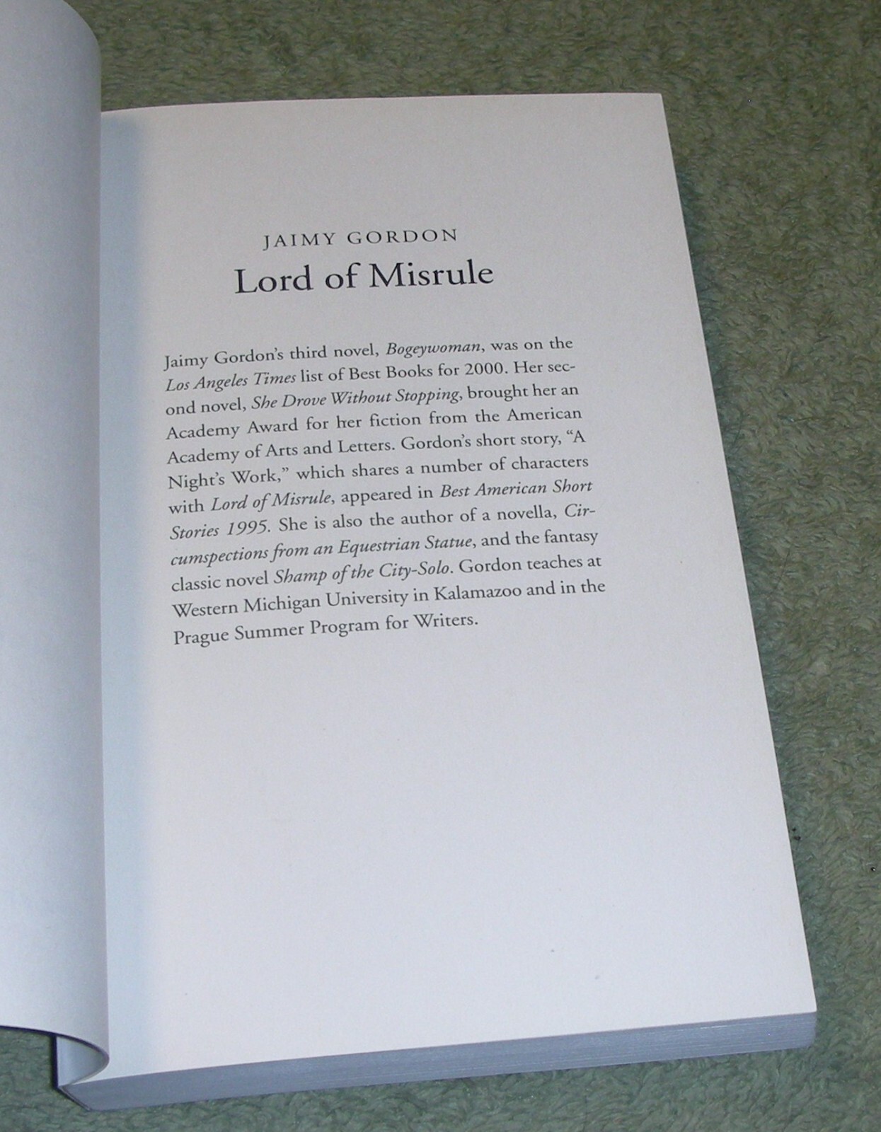 SIGNED ~ LORD OF MISRULE by Jaimy Gordon 2011 Trade PB ~ 1st Edition 1st Print