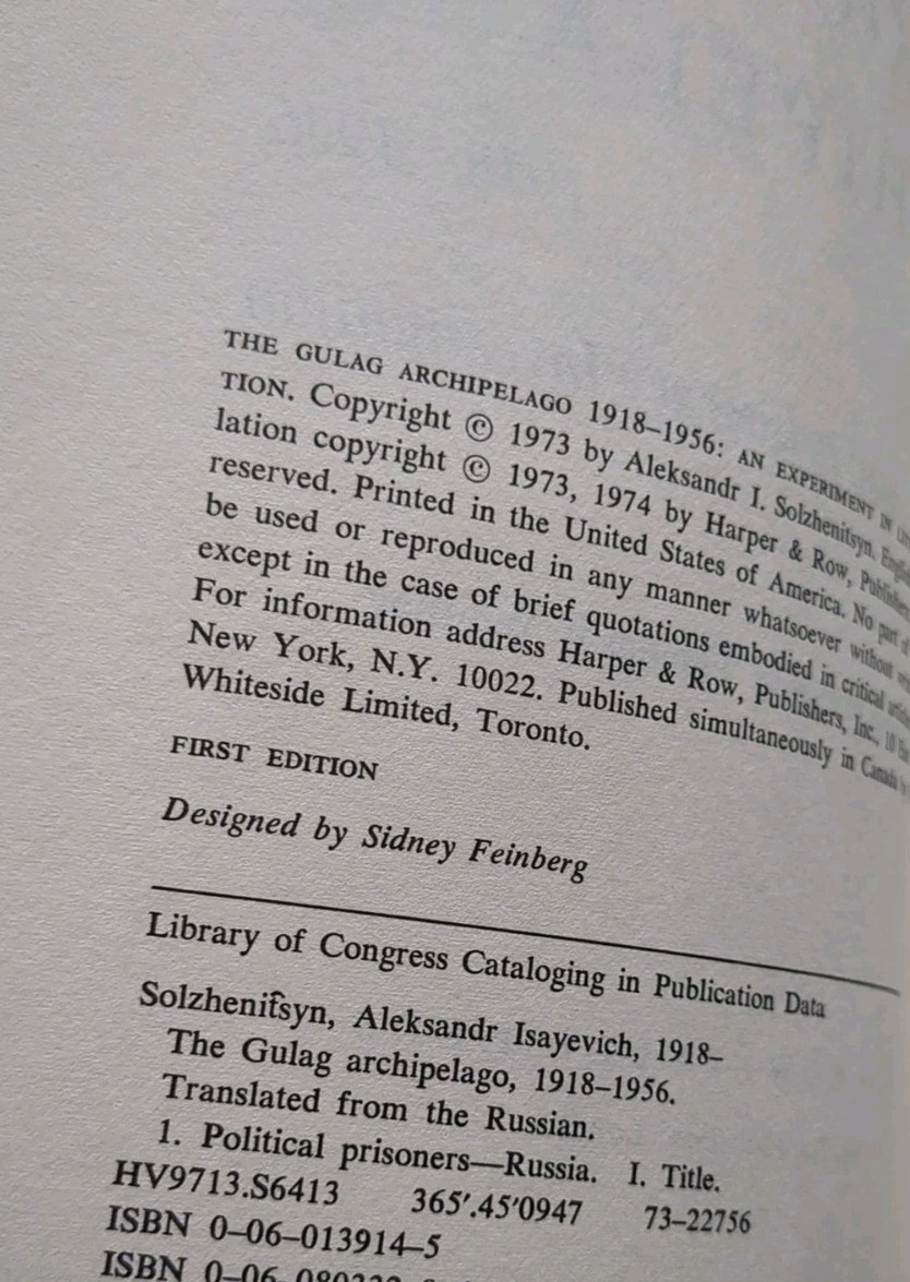 The Gulag Archipelago Set Vol 1 & 2 by Aleksandr I. Solzhenitsyn 1st Edition Lot