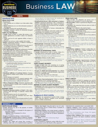 Business Law: a QuickStudy Laminated Reference Guide – Wall Chart – VERY GOOD