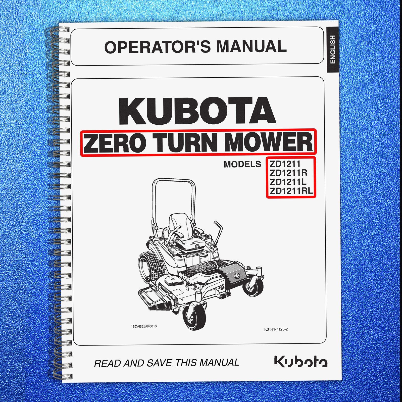 KUBOTA ZD1211 ZD1211R ZD1211L ZD1211RL MOWER OPERATOR MANUAL : BOUND