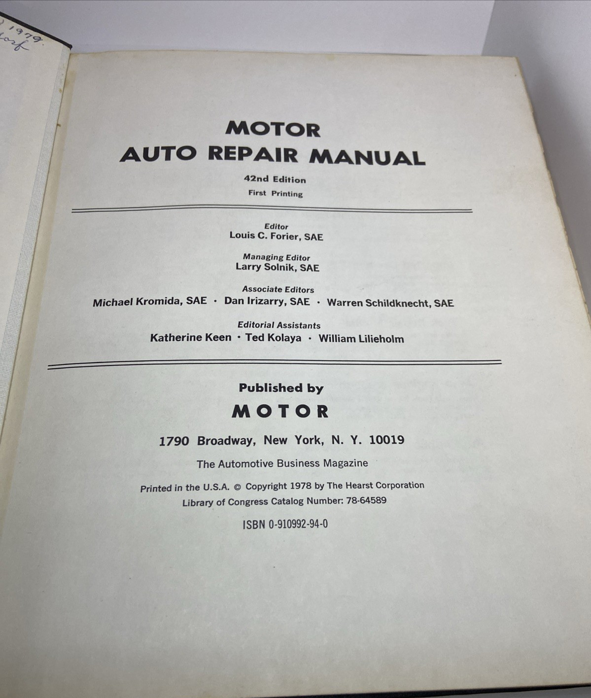 1979 MOTOR Auto Repair Manual Hard Cover Louis C Forier