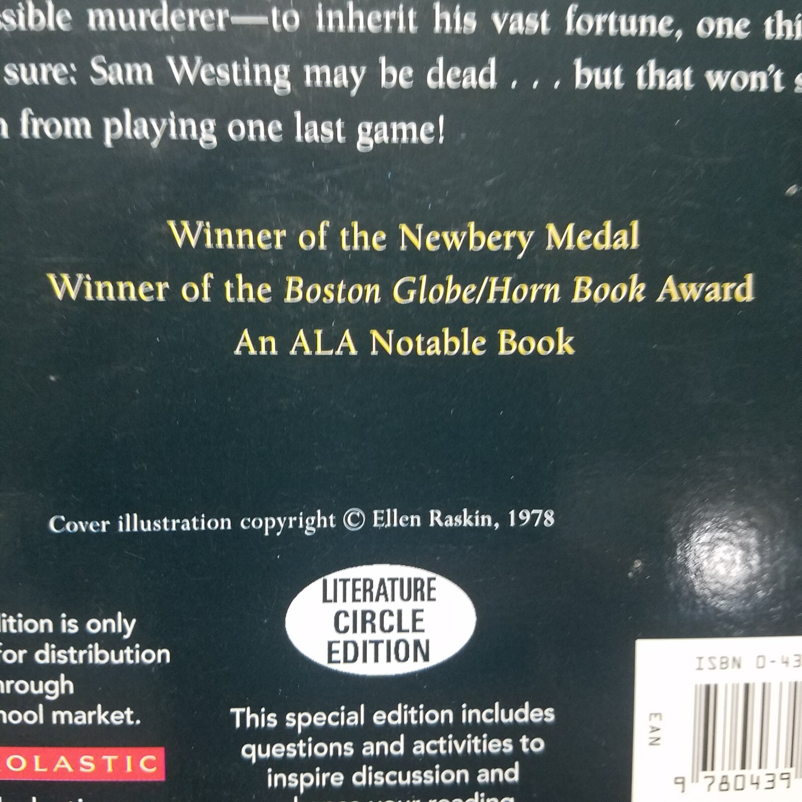The Westing Game By Ellen Raskin -Paperback USED VERY GOOD SCHOLASTIC