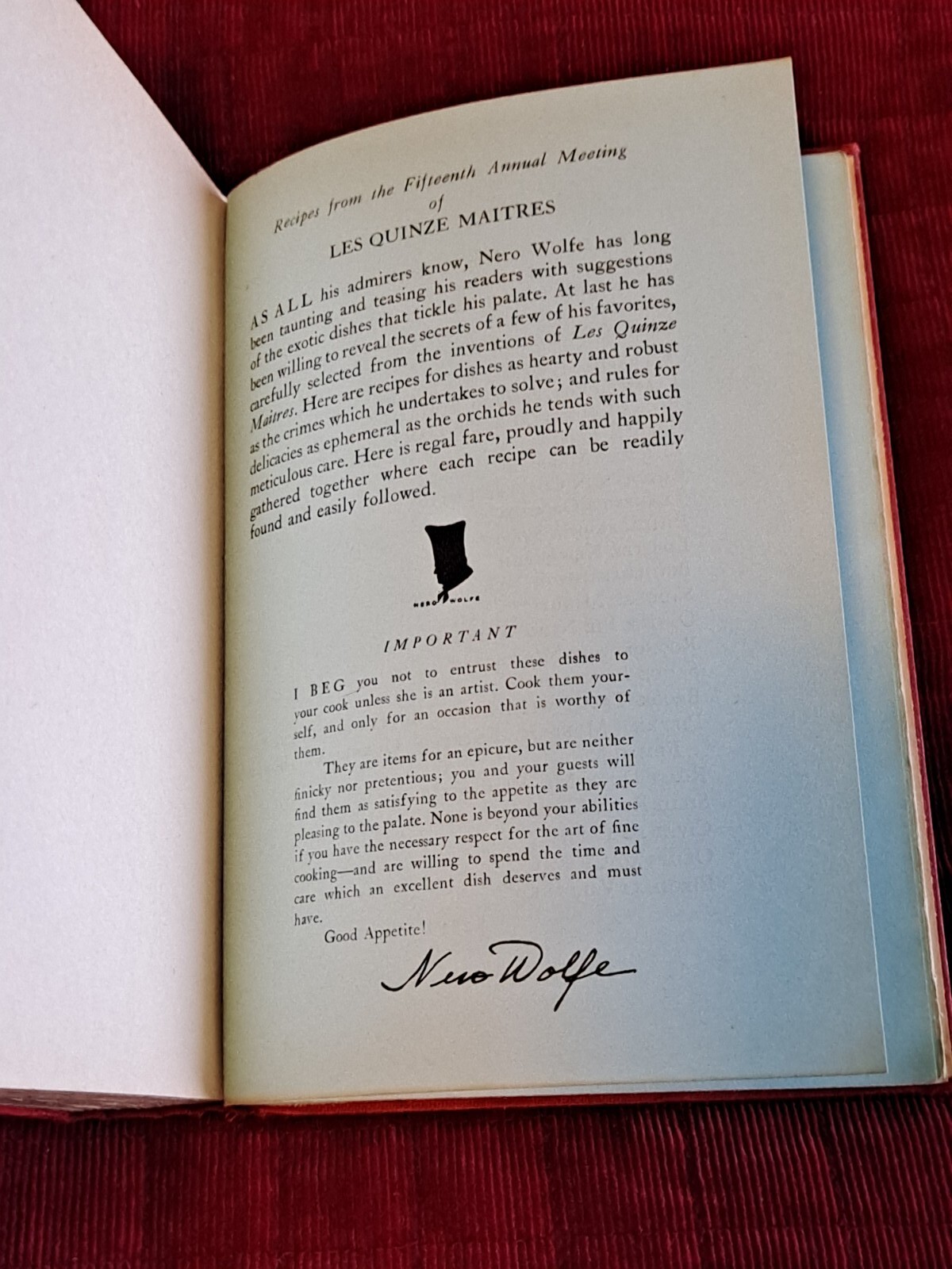 Rex Stout Too many cooks Nero Wolfe Farrar 1st/ 2nd with recipe pages intact
