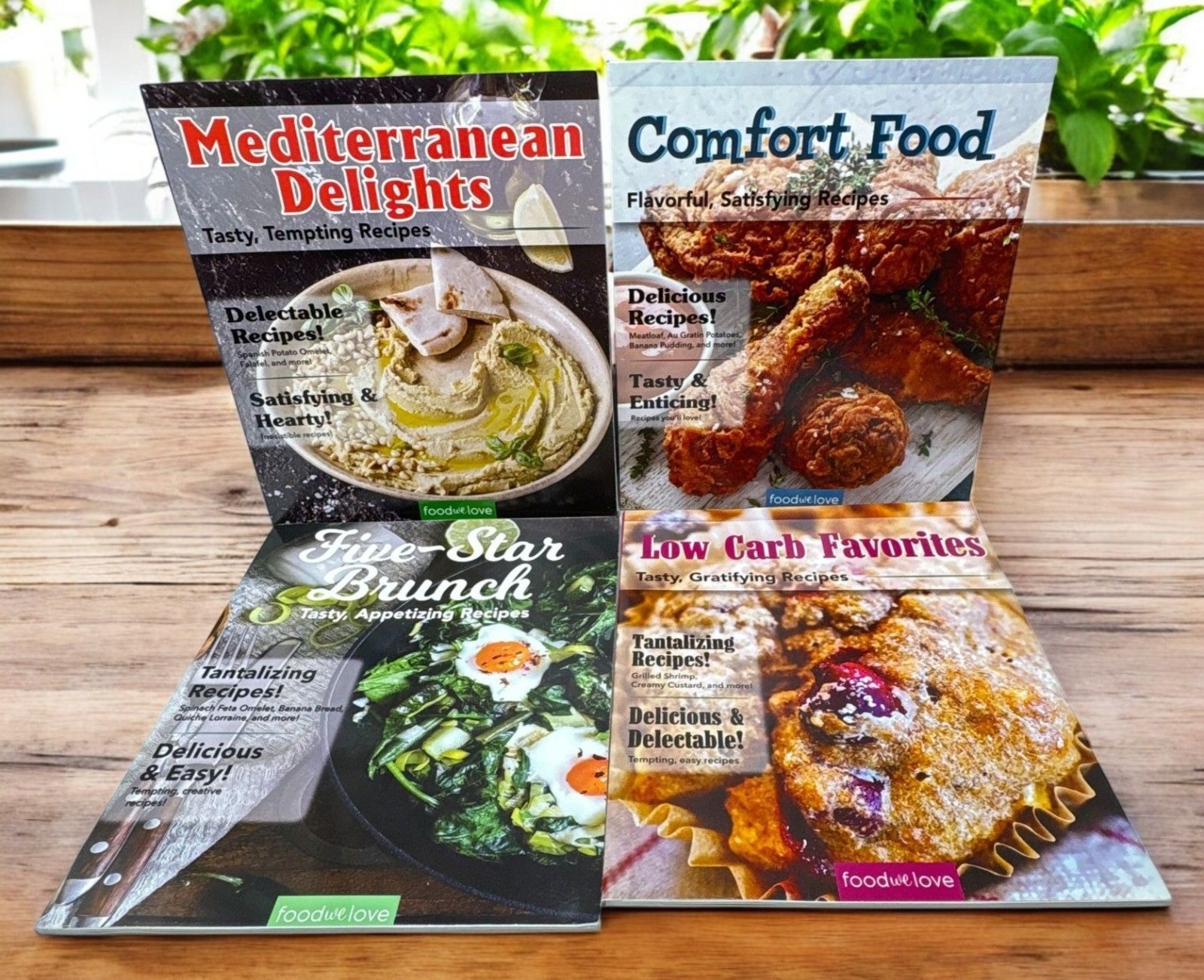 Food We Love Cookbook Lot of 4 Mediterranean Comfort Food Low Carb 5 Star Brunch