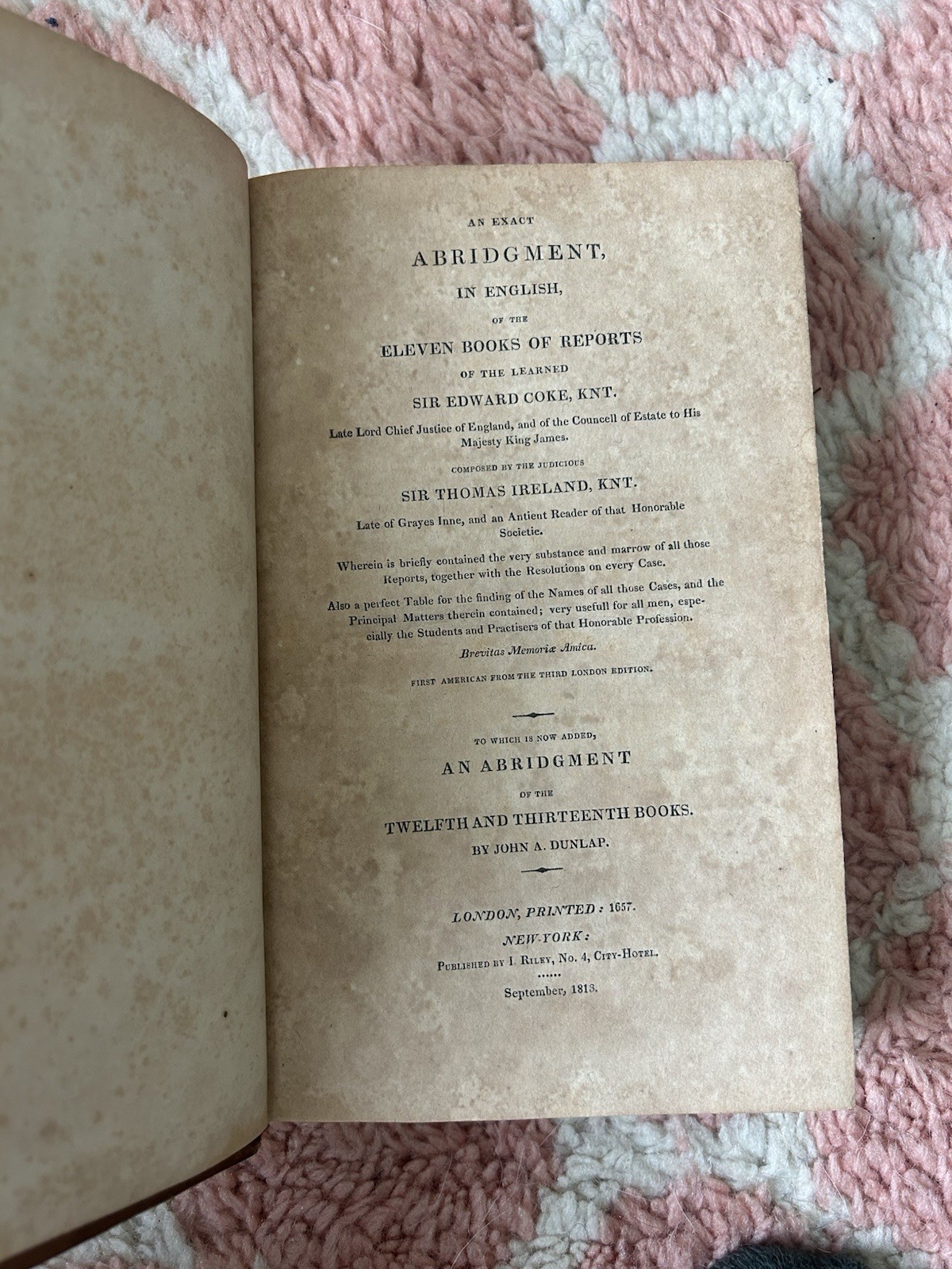Edward Coke Exact Abridgement Eleven Books First American Edition 1813 Law 1657