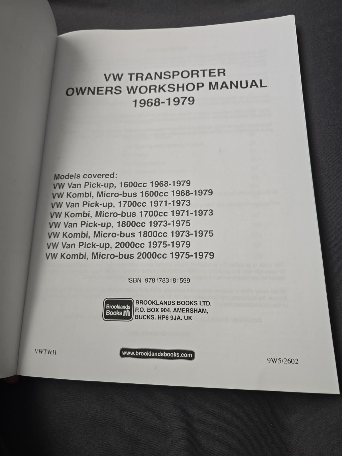 VW TRANSPORTER OWNERS WORKSHOP MANUAL 1968-1979 BY Autobooks Ltd PAPERBACK