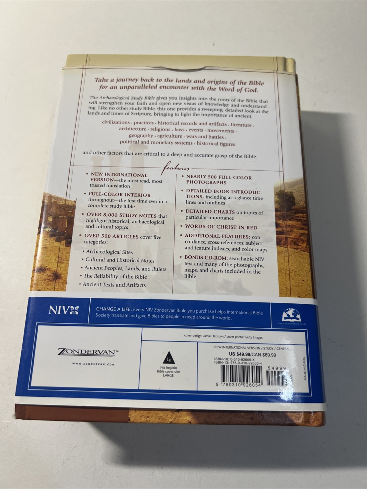 NIV Archaeological Study Bible Zondervan Hardcover W/New CD ROM Illustrated VG